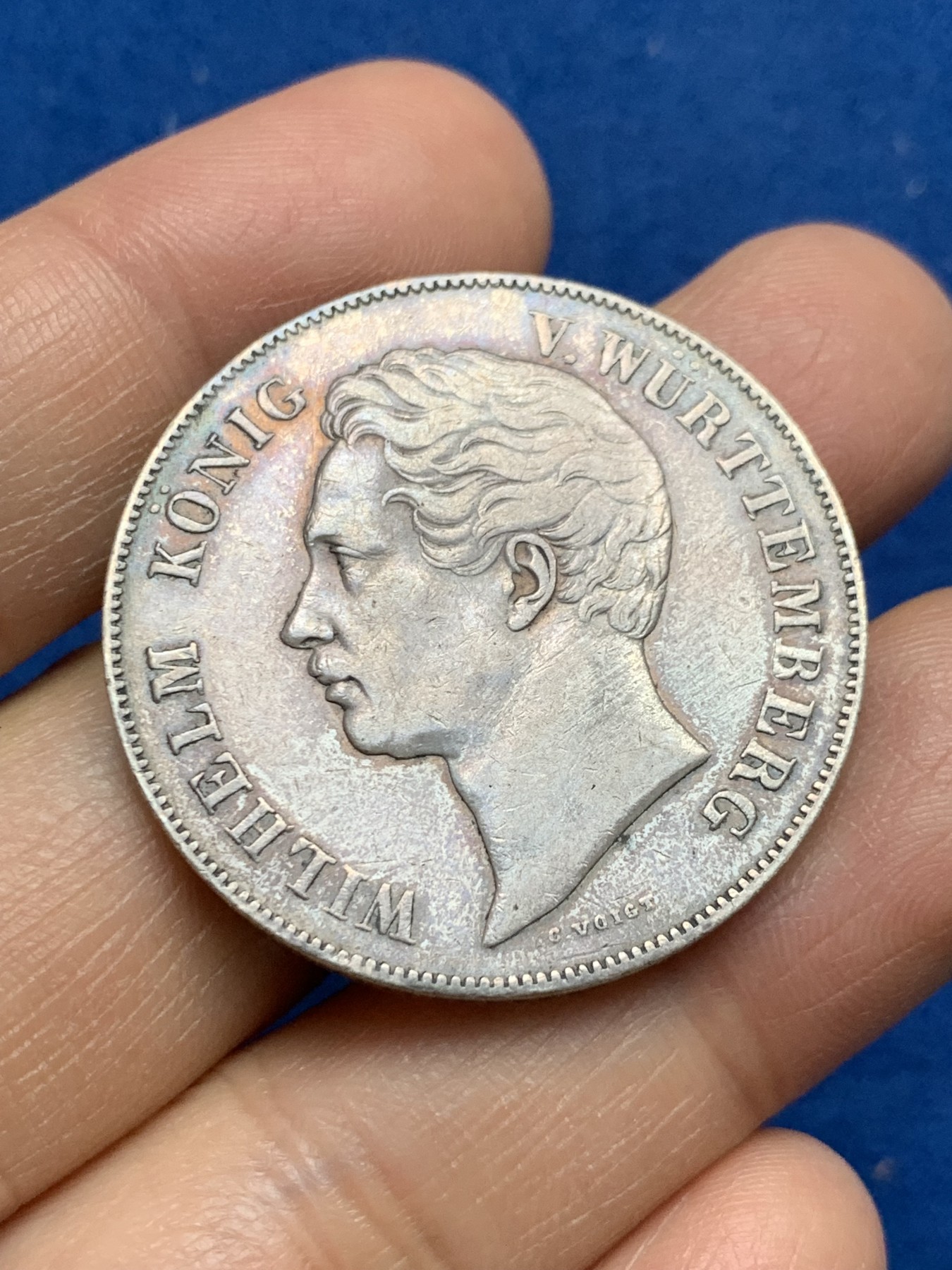 《竞宝斋》第232场-周日，周一 2场 (全场包邮) 德国1849年符腾堡鹿狮1泰勒银币 底板泛着彩光 很不错的品种