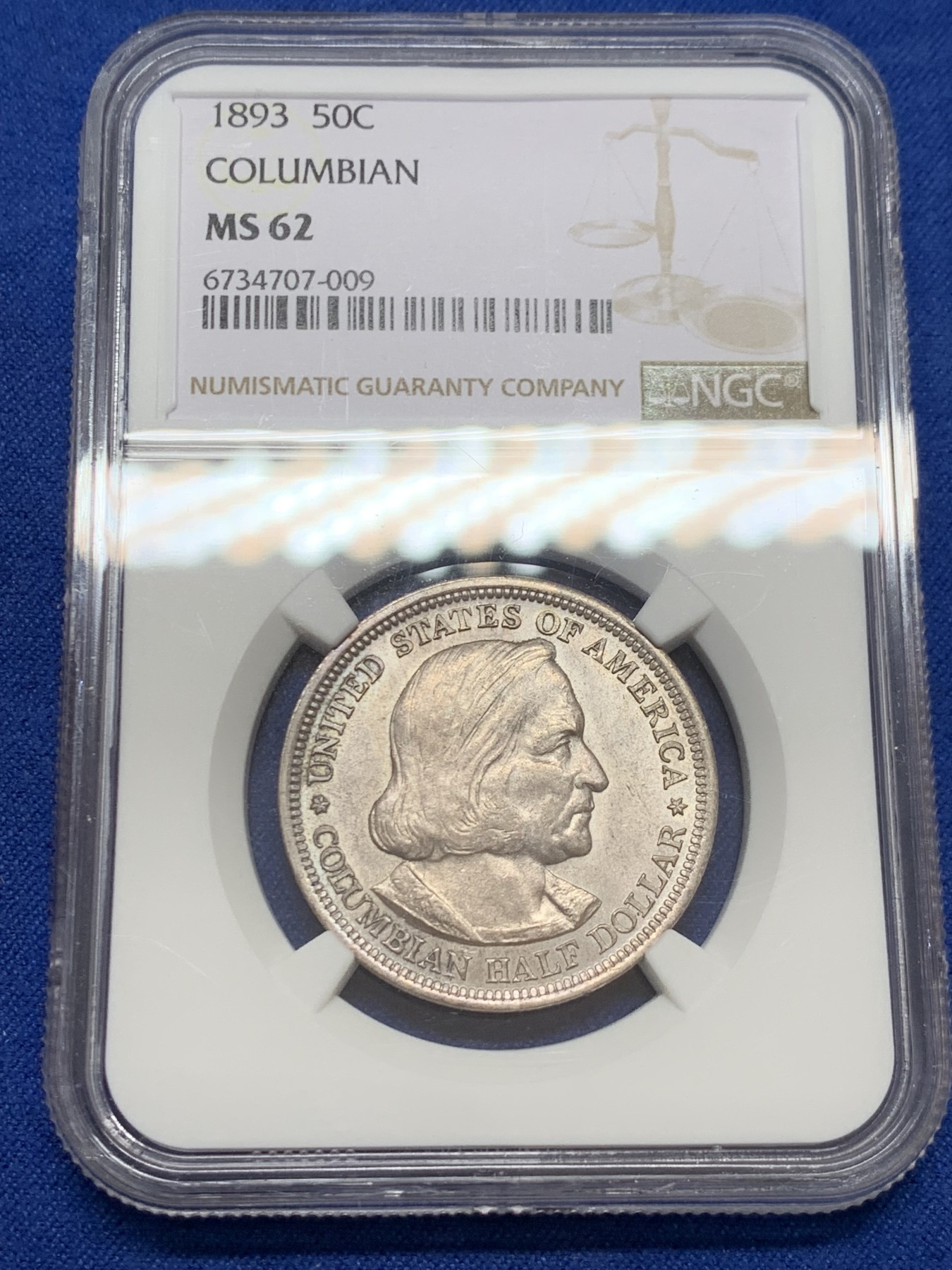 《竞宝斋》第232场-周日，周一 2场 (全场包邮) NGC MS62 美国 1893纪念哥伦布半圆银币，原光状态