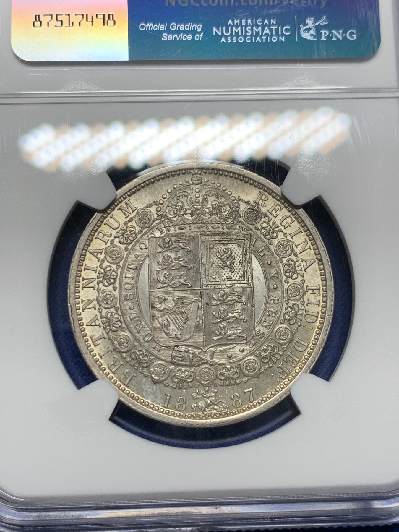 《竞宝斋》第232场-周日，周一 2场 (全场包邮) NGC MS63 英国1887年维多利亚1/2克朗银币 状态不错