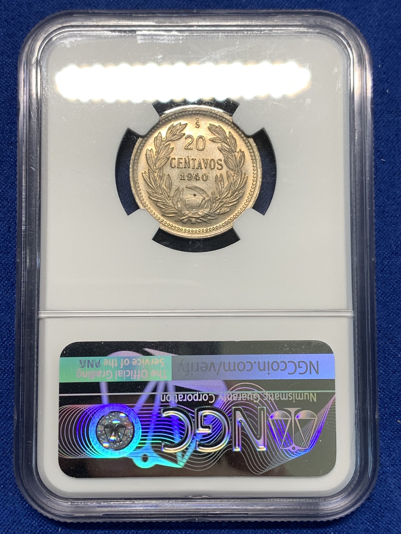 《竞宝斋》第232场-周日，周一 2场 (全场包邮) NGC MS64 智利1940年早期版秃鹫20分镍币，车轮光完整