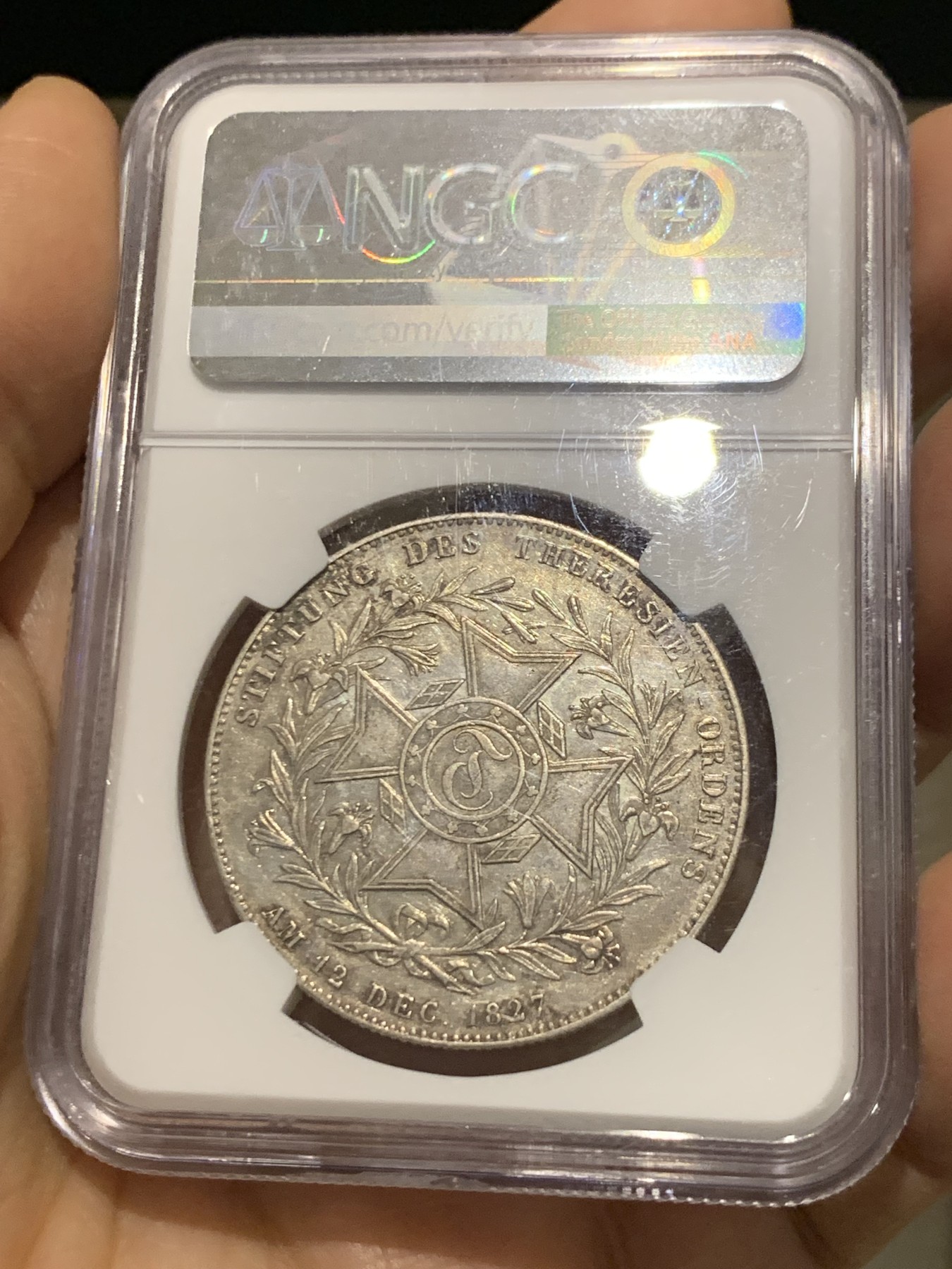 《竞宝斋》第232场-周日，周一 2场 (全场包邮) NGC AU58 德国 1827 巴伐利亚 路德维希一世 特蕾莎勋章创立 泰勒大银币 极少品种