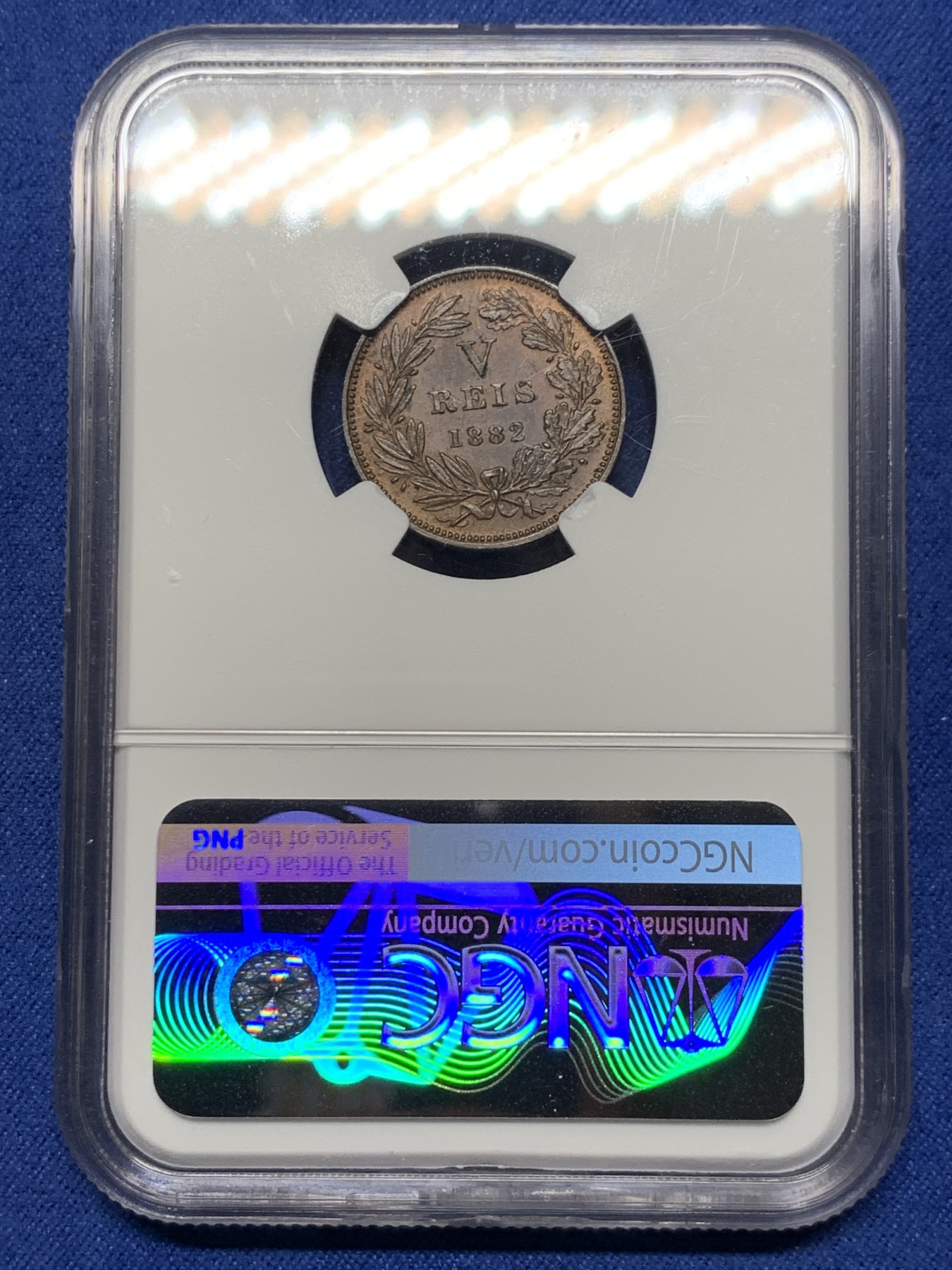 《竞宝斋》第232场-周日，周一 2场 (全场包邮) NGC MS64BN 葡萄牙1882年5瑞斯铜币 少见品种