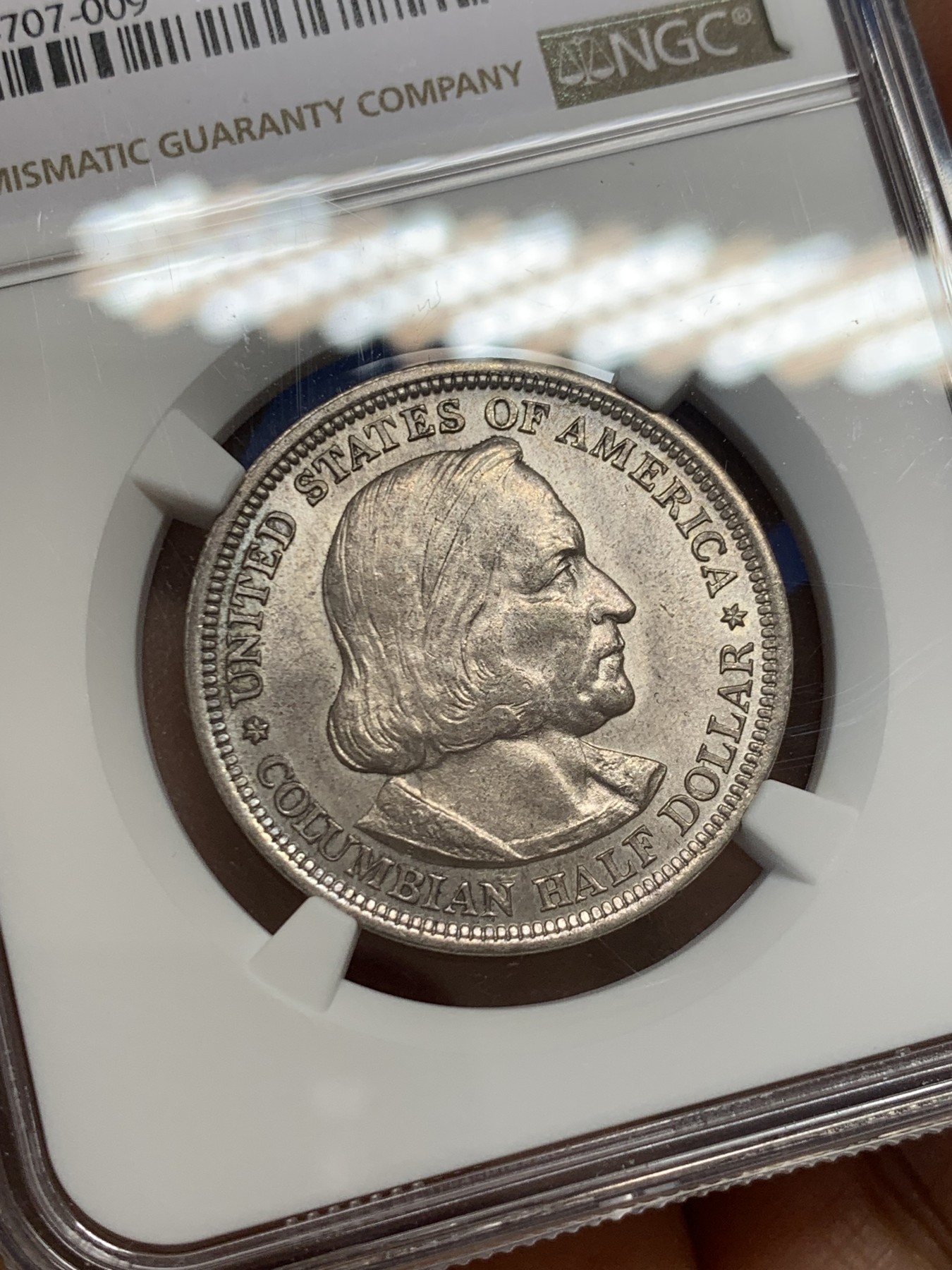 《竞宝斋》第232场-周日，周一 2场 (全场包邮) NGC MS62 美国 1893纪念哥伦布半圆银币，原光状态