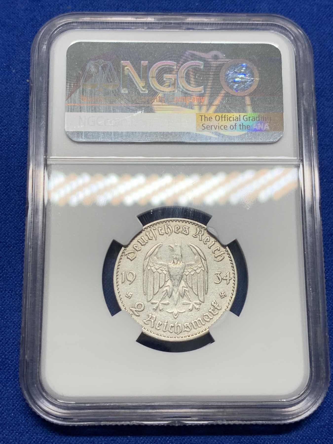 《竞宝斋》第232场-周日，周一 2场 (全场包邮) NGC-XFD 德国1934年 第三帝国J厂教堂带字版2马克银币 稀少