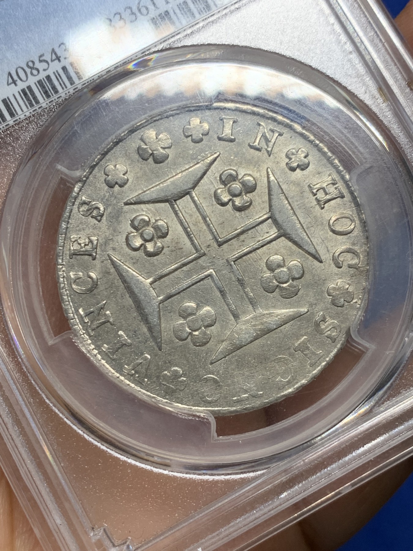 《竞宝斋》第232场-周日，周一 2场 (全场包邮) PCGS-MS61 葡萄牙 1816年 葡萄牙本土十字400R银币 。早期原光内齿深打.十字星大银币.名誉品.原转光 高分稀少。in hoc signorinces 直译:凭此标记.汝将获胜.圣殿骑士团.