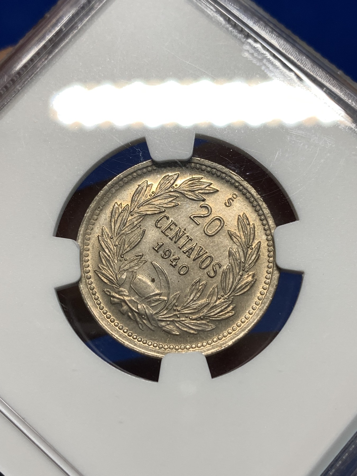 《竞宝斋》第232场-周日，周一 2场 (全场包邮) NGC MS64 智利1940年早期版秃鹫20分镍币，车轮光完整