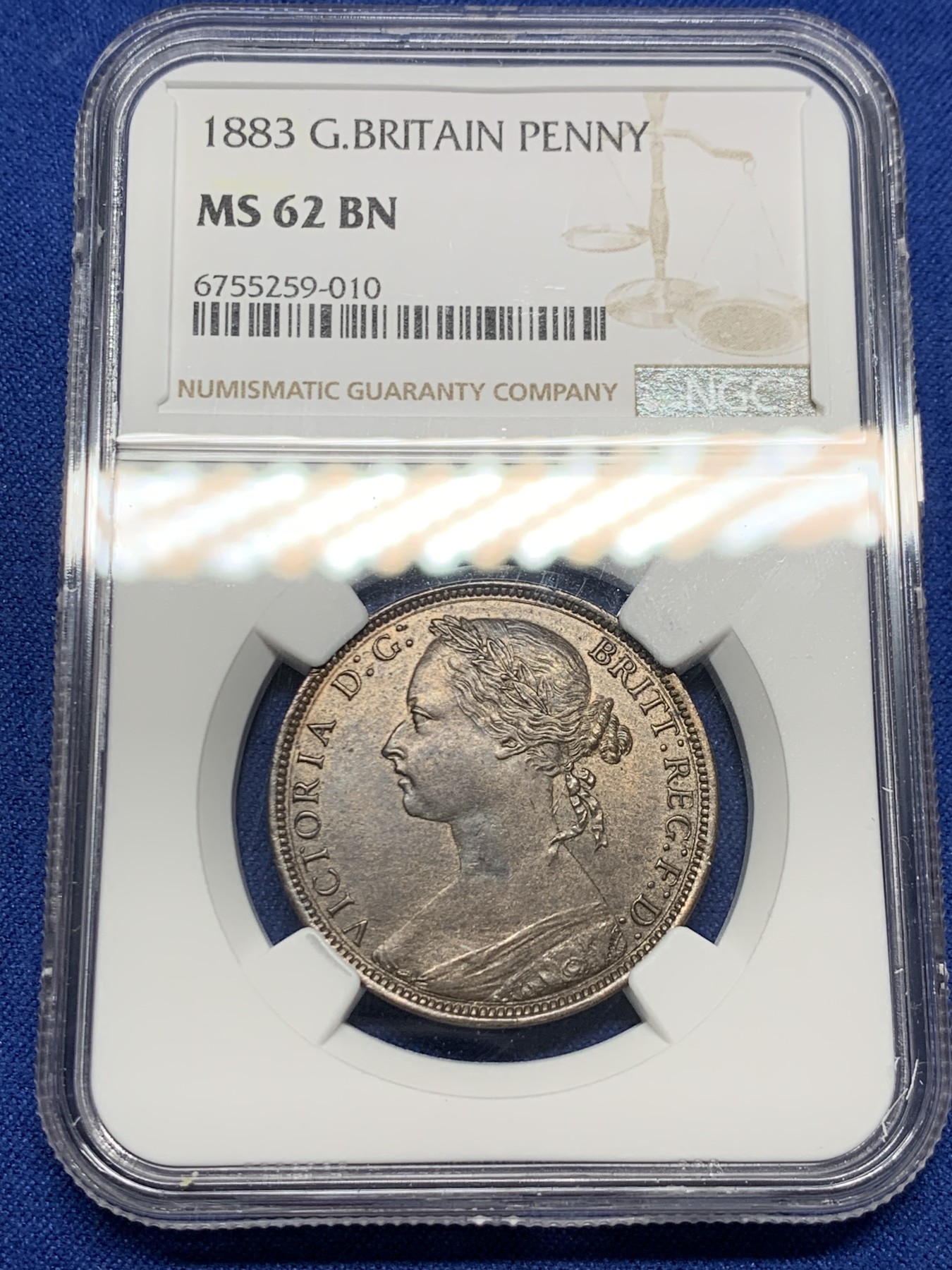 《竞宝斋》第232场-周日，周一 2场 (全场包邮) NGC MS62BN 英国1883年维多利亚1便士