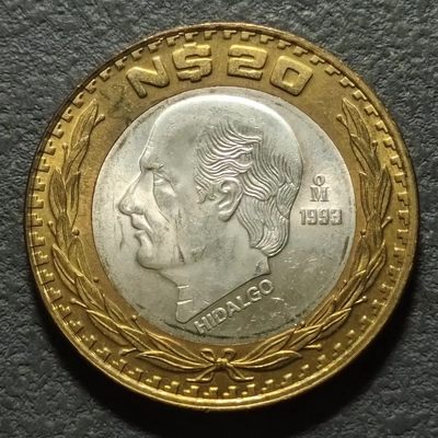 0起1加-纯粹捡漏拍-278散币银币场 - 墨西哥1993年20比索伊达尔戈银芯双色纪念银币