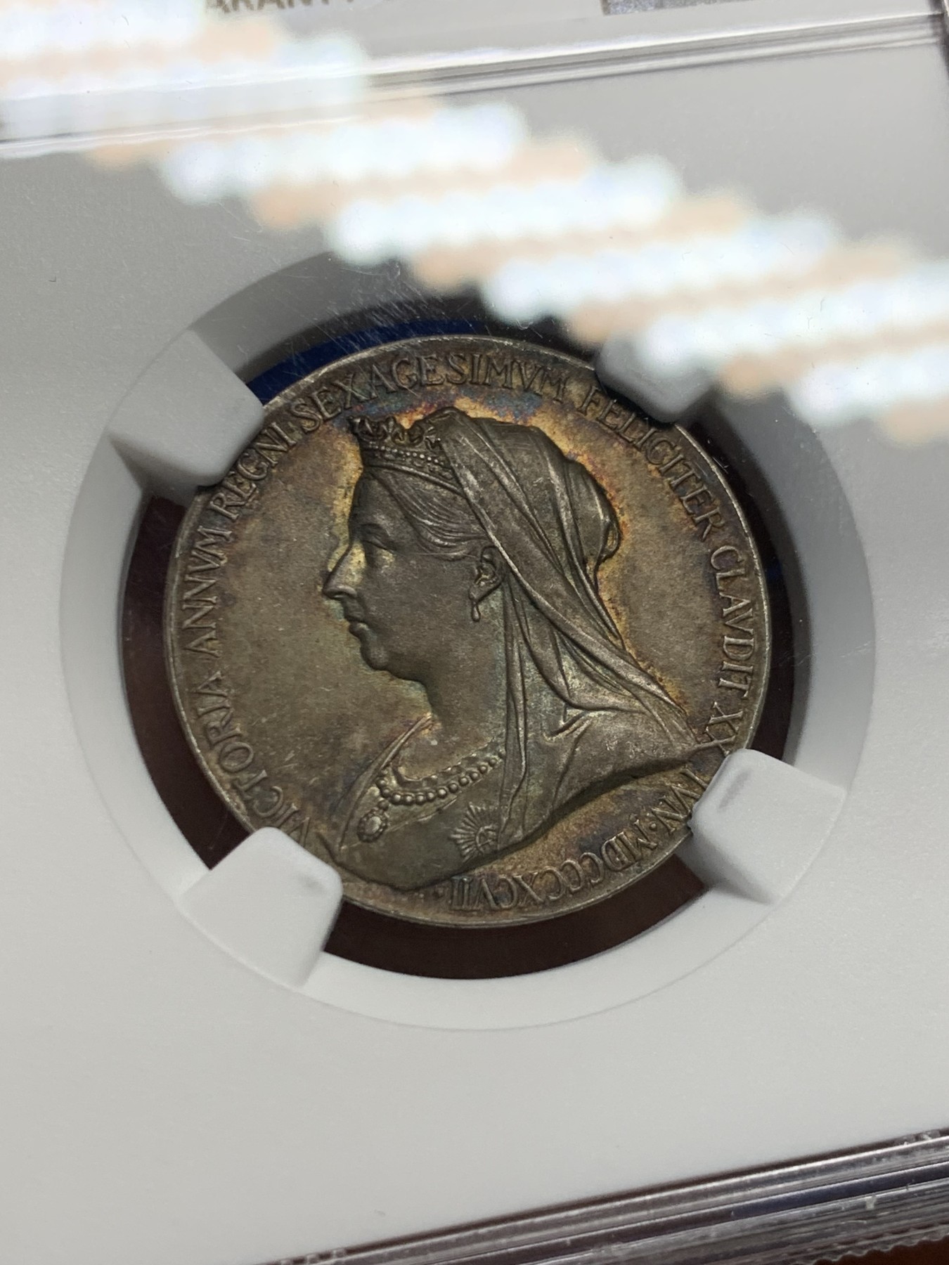 《竞宝斋》第232场-周日，周一 2场 (全场包邮) NGC-MS63 英国1897年 维多利亚登基60周年纪念银章 黑五彩包浆