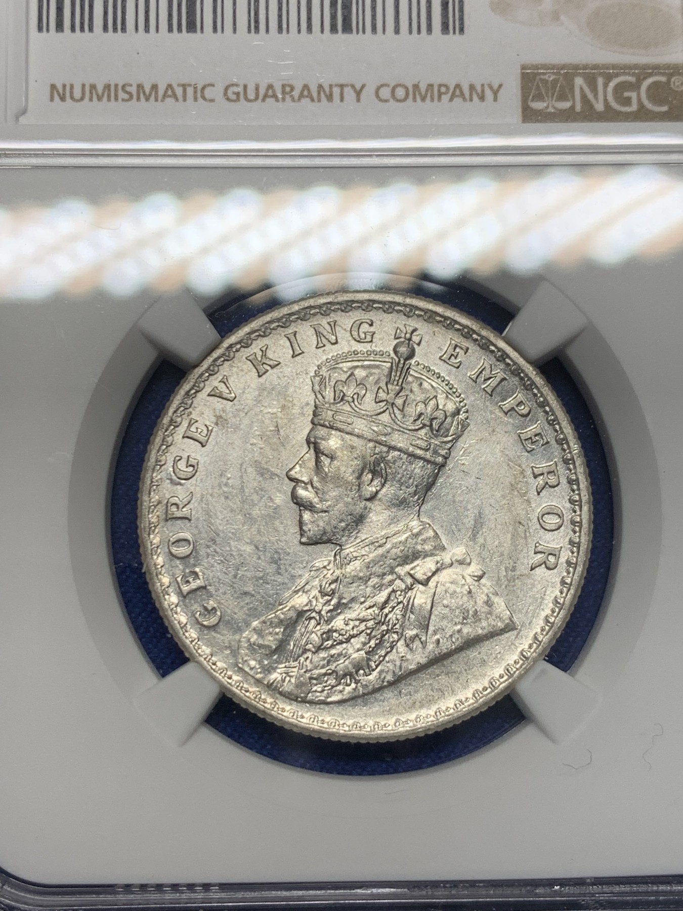 《竞宝斋》第232场-周日，周一 2场 (全场包邮) NGC UNC 印度 1918C 乔治五世 1卢比 银币