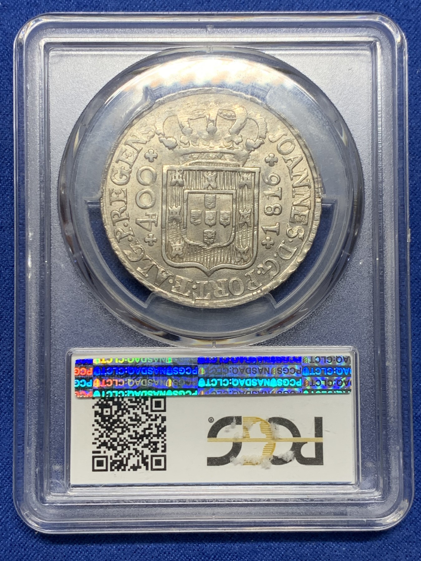 《竞宝斋》第232场-周日，周一 2场 (全场包邮) PCGS-MS61 葡萄牙 1816年 葡萄牙本土十字400R银币 。早期原光内齿深打.十字星大银币.名誉品.原转光 高分稀少。in hoc signorinces 直译:凭此标记.汝将获胜.圣殿骑士团.