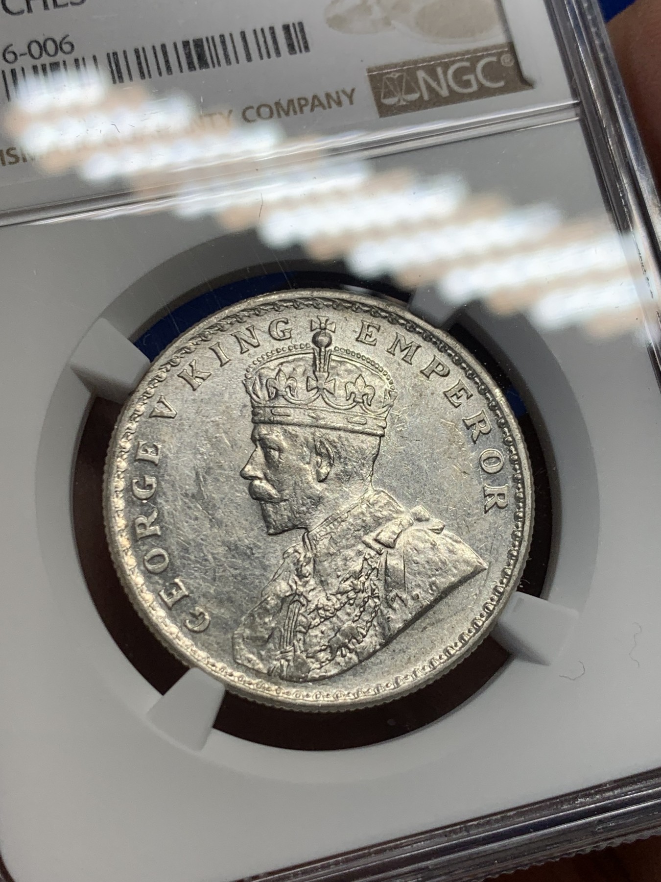 《竞宝斋》第232场-周日，周一 2场 (全场包邮) NGC UNC 印度 1918C 乔治五世 1卢比 银币