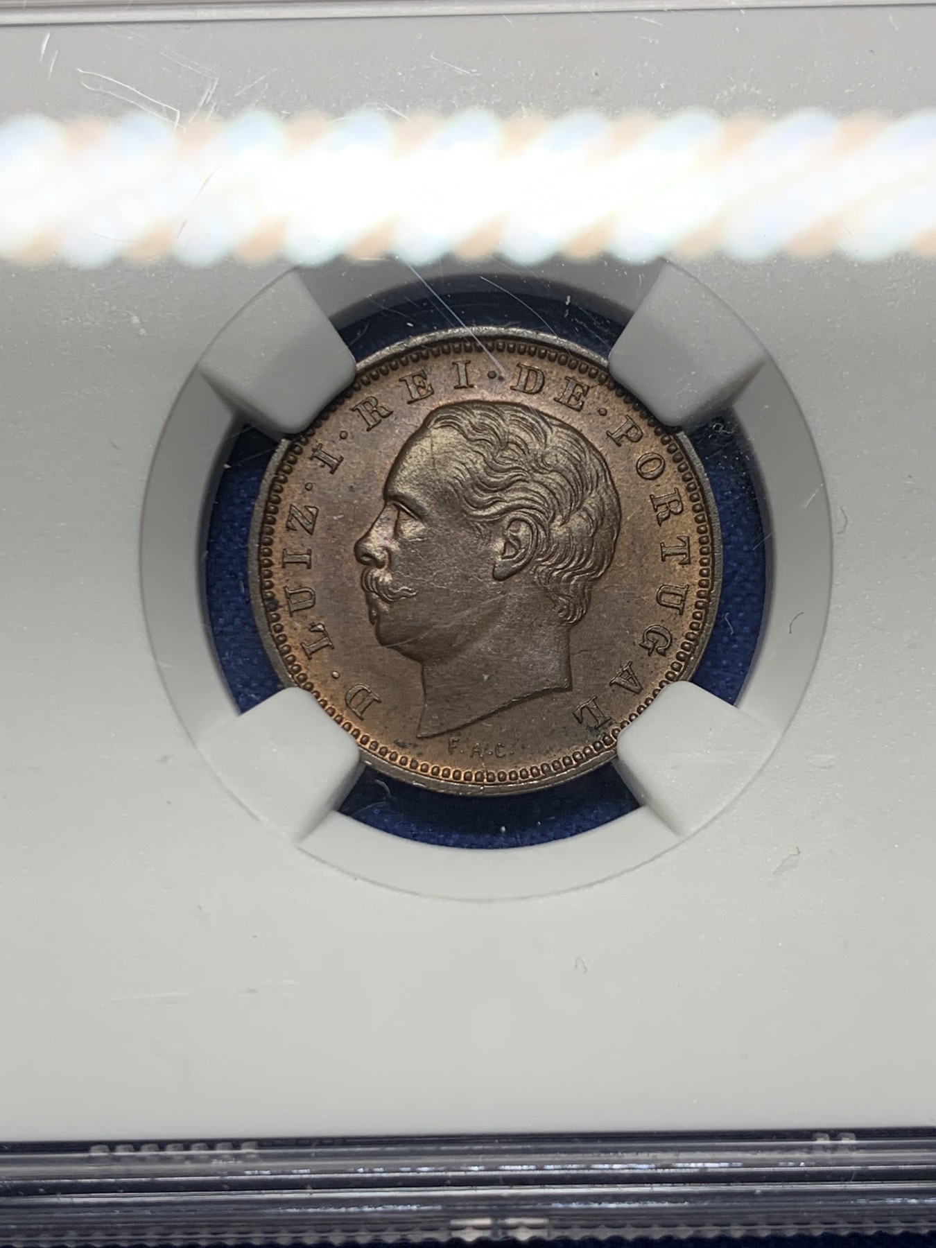 《竞宝斋》第232场-周日，周一 2场 (全场包邮) NGC MS64BN 葡萄牙1882年5瑞斯铜币 少见品种