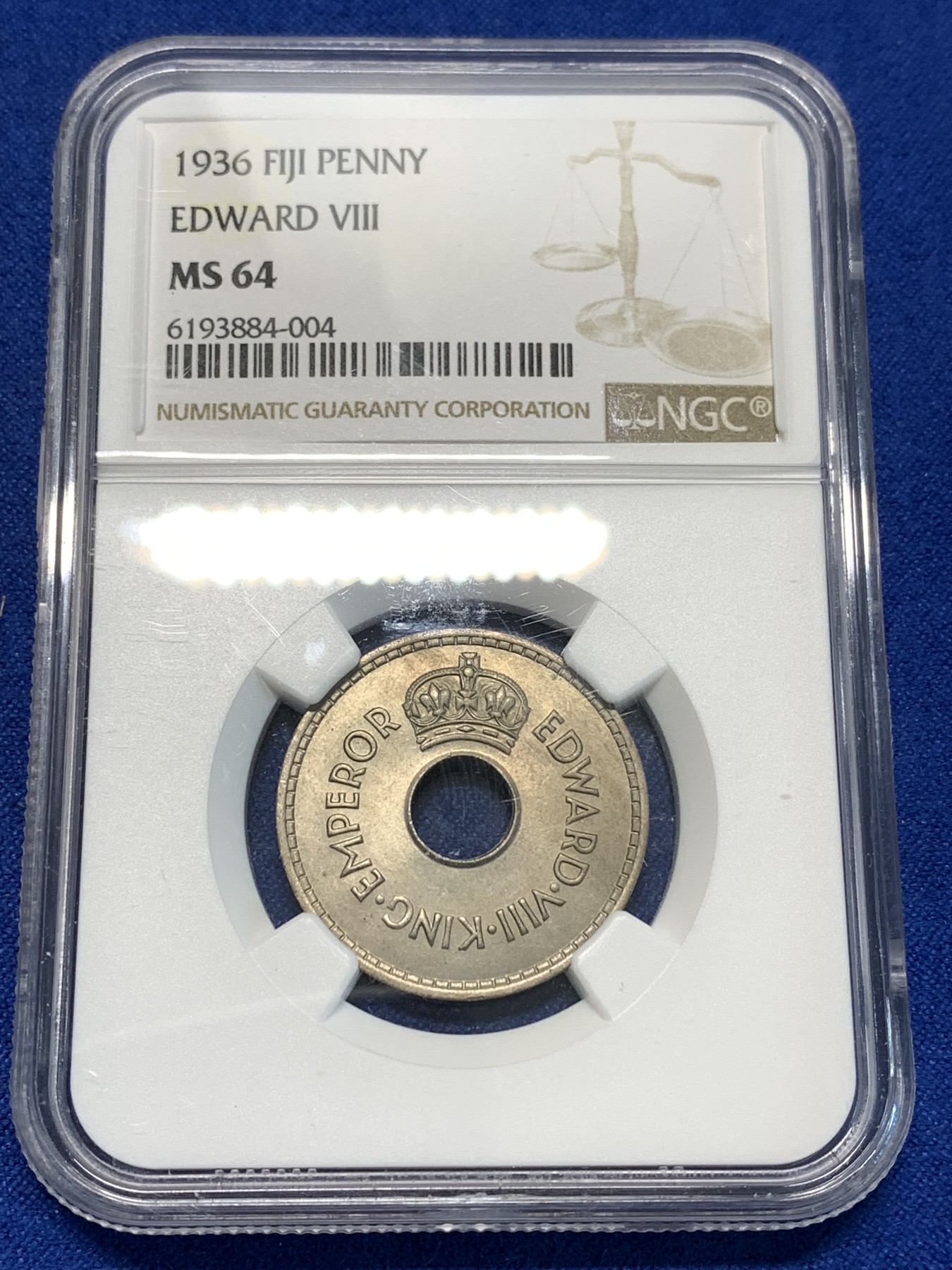 《竞宝斋》第232场-周日，周一 2场 (全场包邮) NGC MS64 英属斐济1936爱德华八世1便士镍币，短暂发行后造币厂大量回收销毁