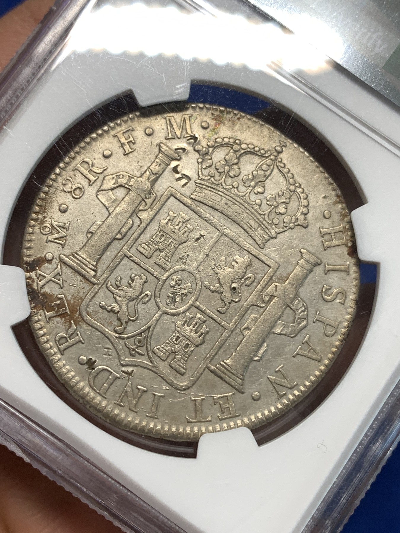 《竞宝斋》第232场-周日，周一 2场 (全场包邮) NGC XFD 西属墨西哥1776年 MO FM 卡洛斯三世双柱8R大银币