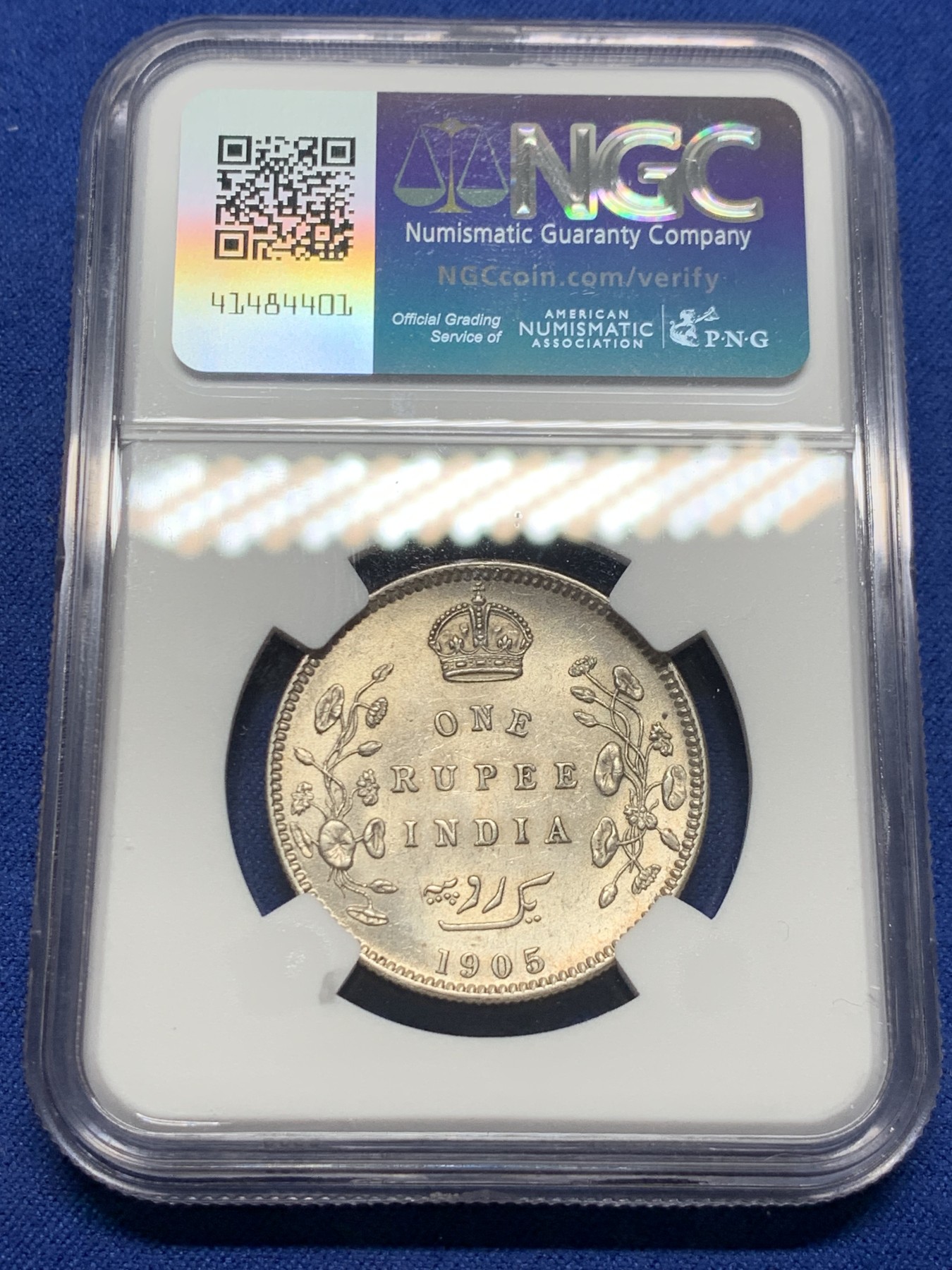 《竞宝斋》第232场-周日，周一 2场 (全场包邮) NGC MS62 1905(C)英属印度爱德华七世1卢比银币 状态不错