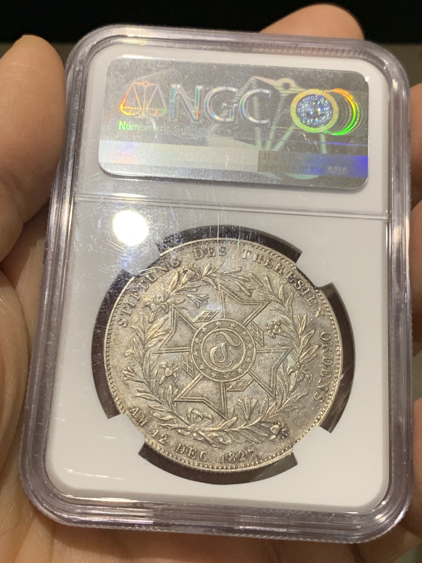 《竞宝斋》第232场-周日，周一 2场 (全场包邮) NGC AU58 德国 1827 巴伐利亚 路德维希一世 特蕾莎勋章创立 泰勒大银币 极少品种