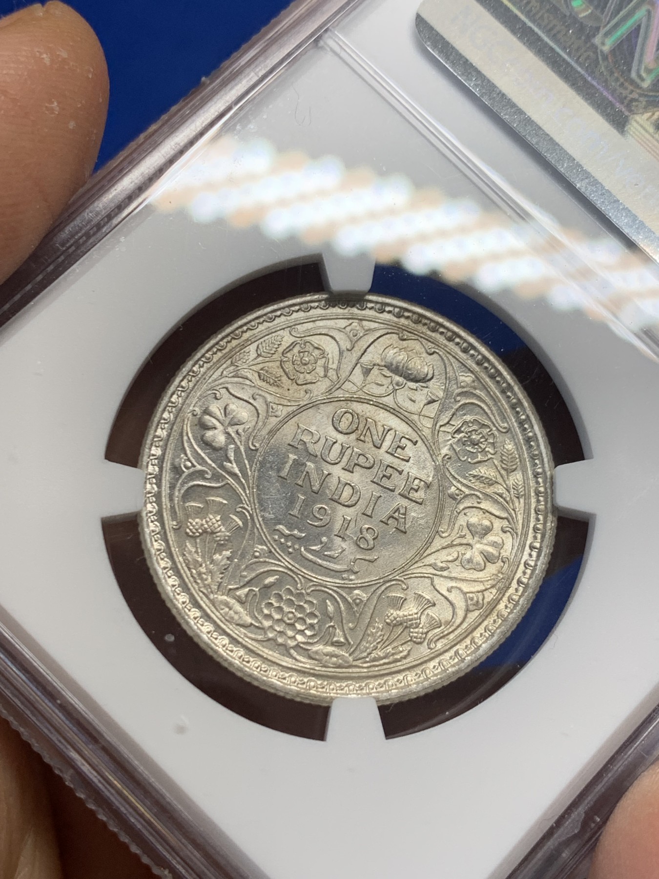 《竞宝斋》第232场-周日，周一 2场 (全场包邮) NGC UNC 印度 1918C 乔治五世 1卢比 银币