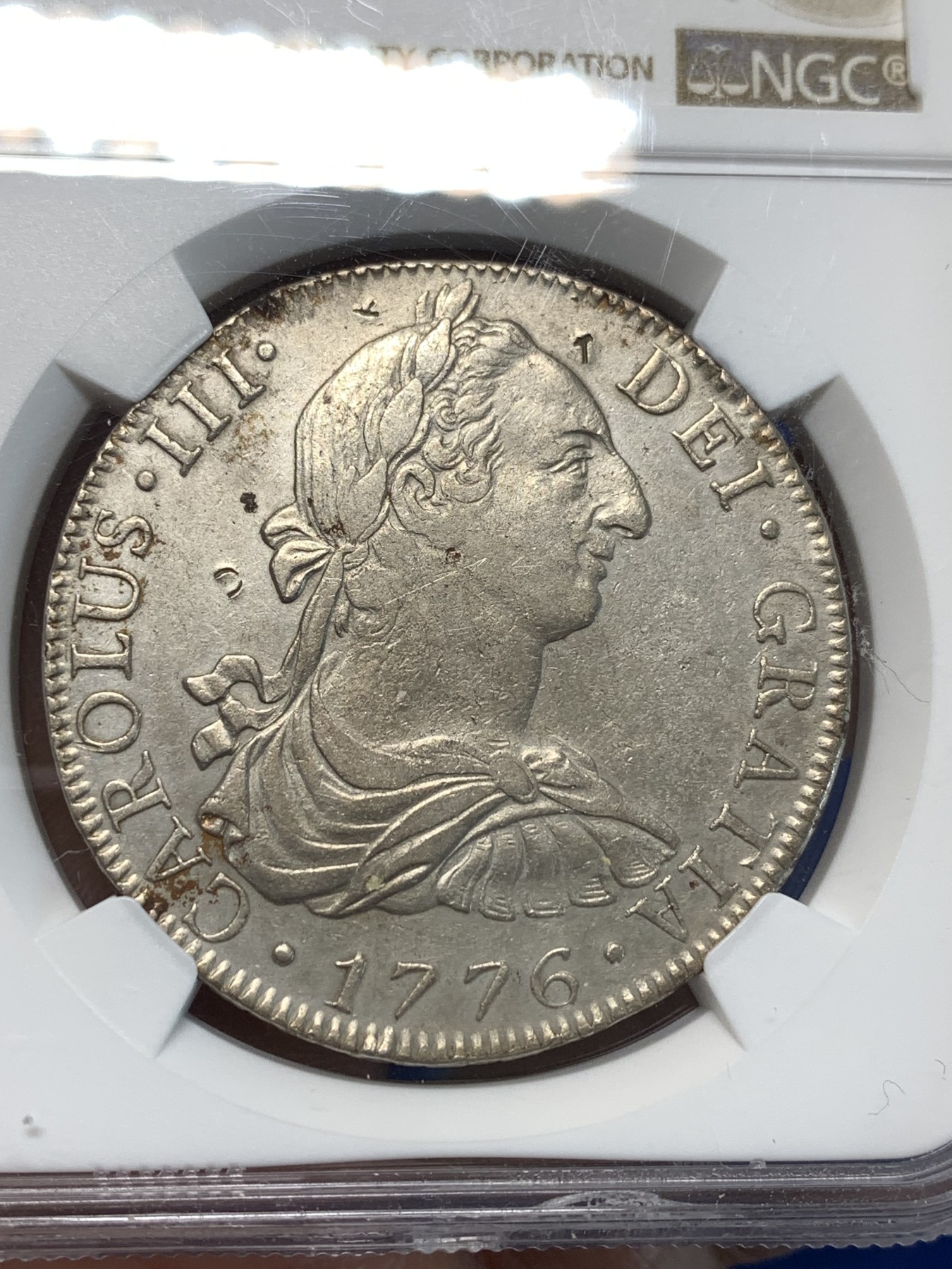 《竞宝斋》第232场-周日，周一 2场 (全场包邮) NGC XFD 西属墨西哥1776年 MO FM 卡洛斯三世双柱8R大银币