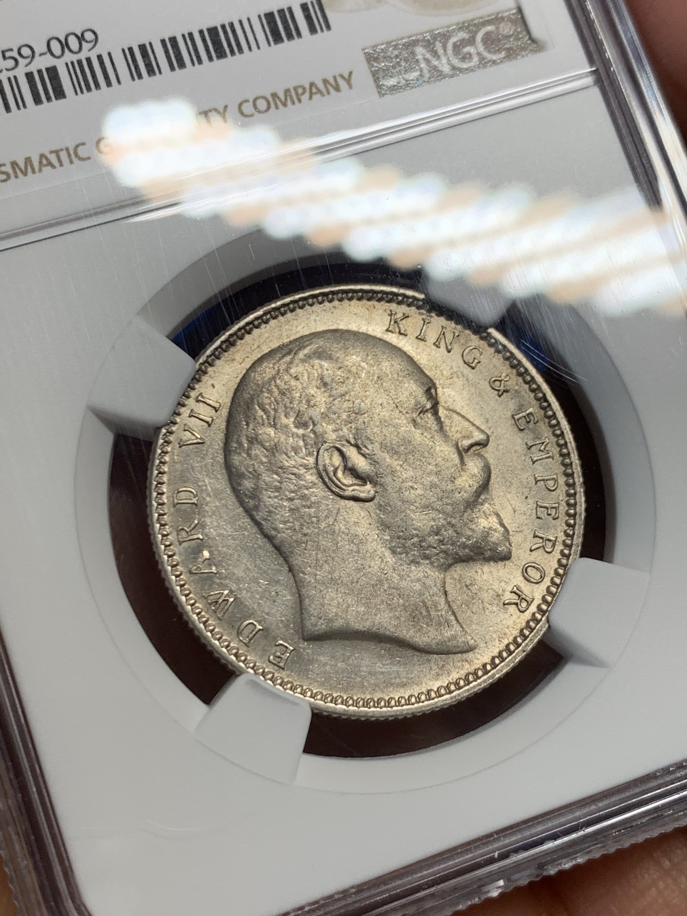 《竞宝斋》第232场-周日，周一 2场 (全场包邮) NGC MS62 1905(C)英属印度爱德华七世1卢比银币 状态不错