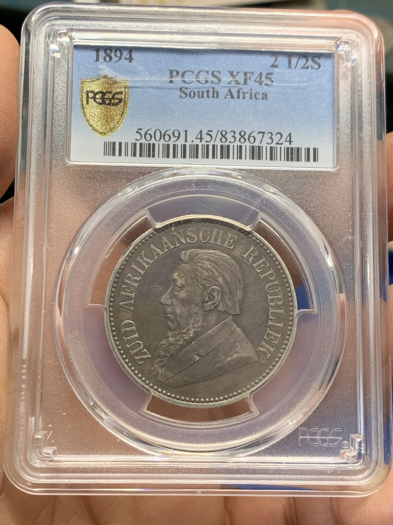 《竞宝斋》第232场-周日，周一 2场 (全场包邮) PCGS XF45 南非1894年2.5先令银币，原味老包浆，少见品种