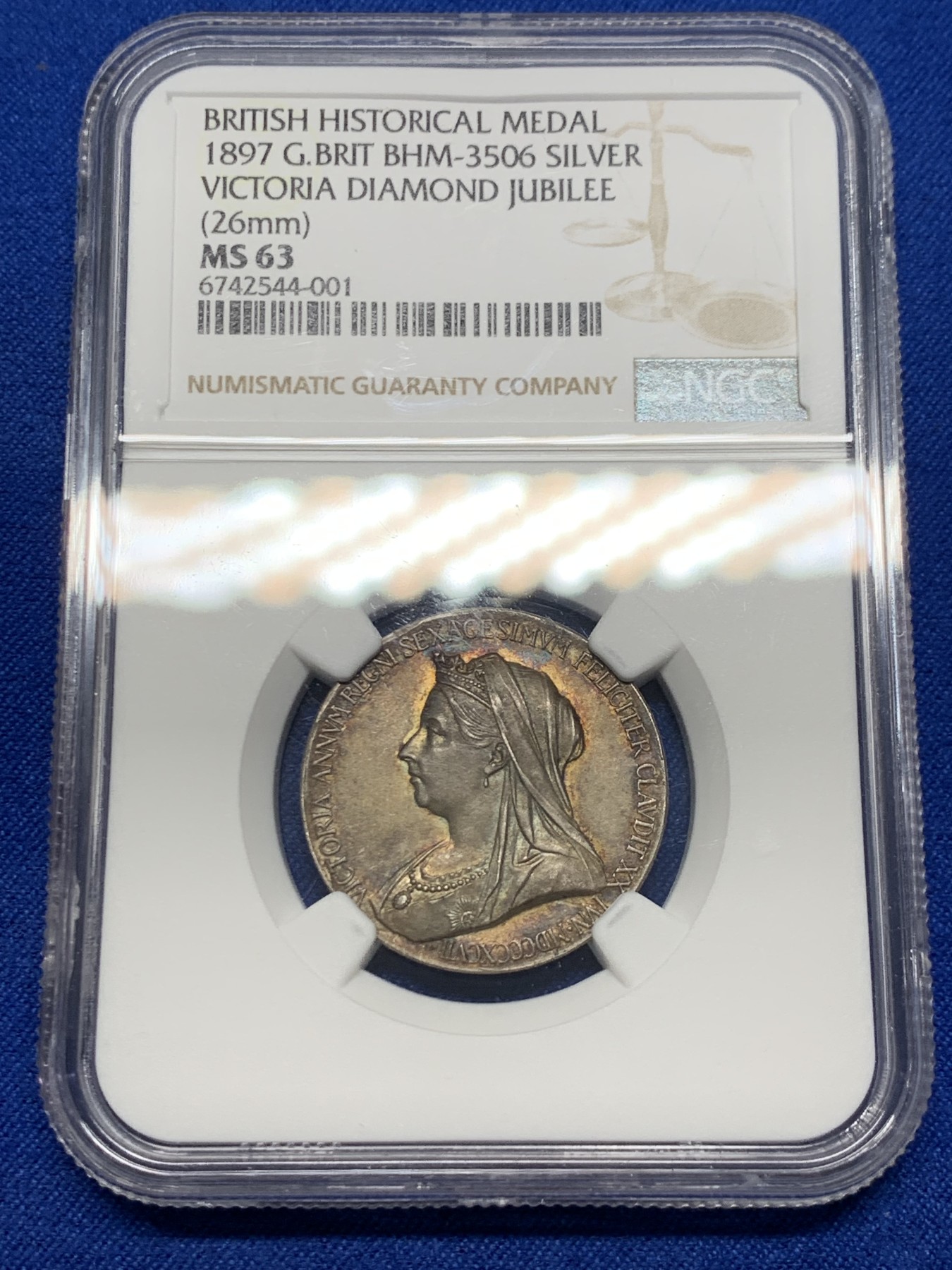 《竞宝斋》第232场-周日，周一 2场 (全场包邮) NGC-MS63 英国1897年 维多利亚登基60周年纪念银章 黑五彩包浆