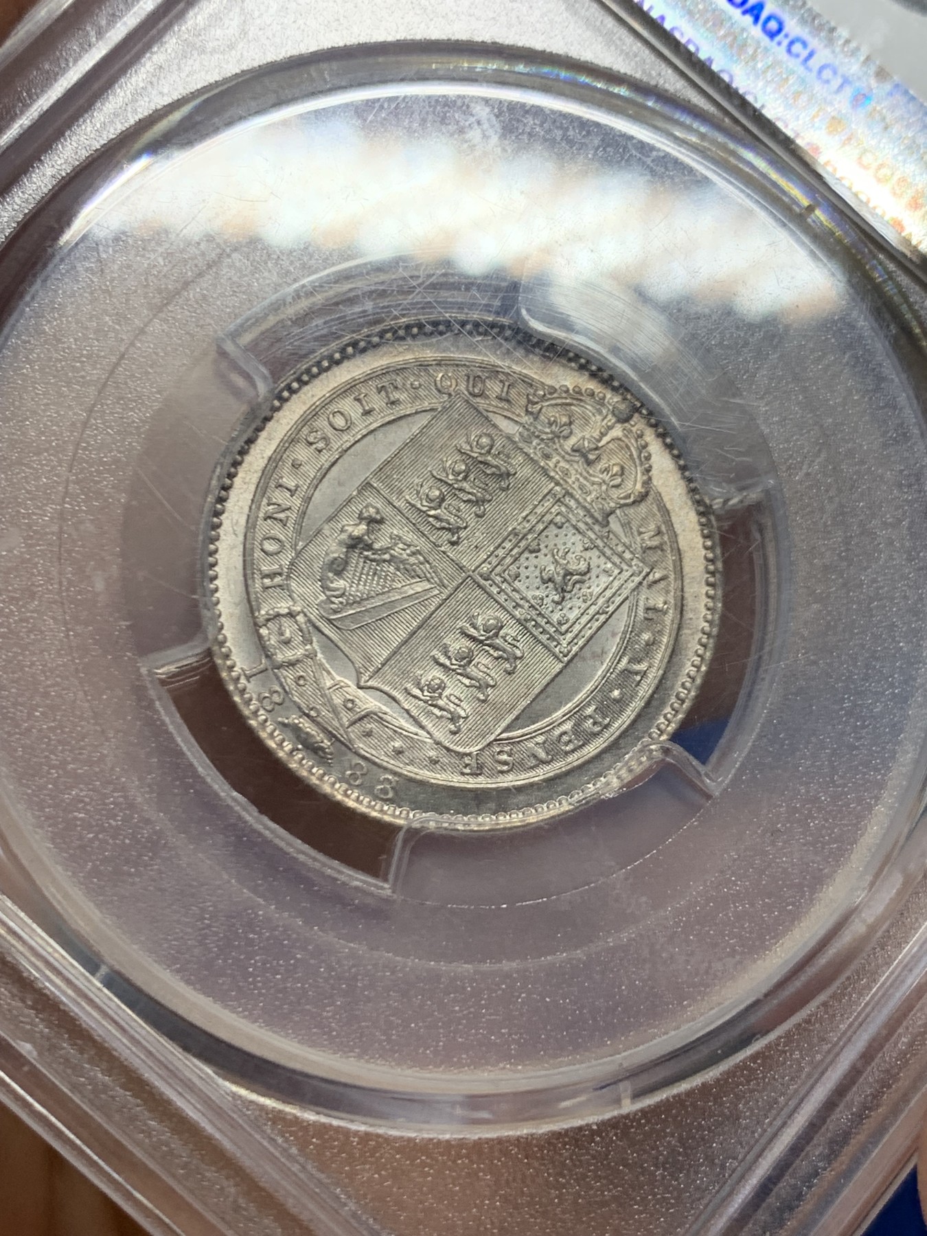 《竞宝斋》第232场-周日，周一 2场 (全场包邮) PCGS-MS61英国 1888/7年 骑字版 英国维多利亚1先令 稀少品 淡粉彩 1888少见 骑字版更为难得