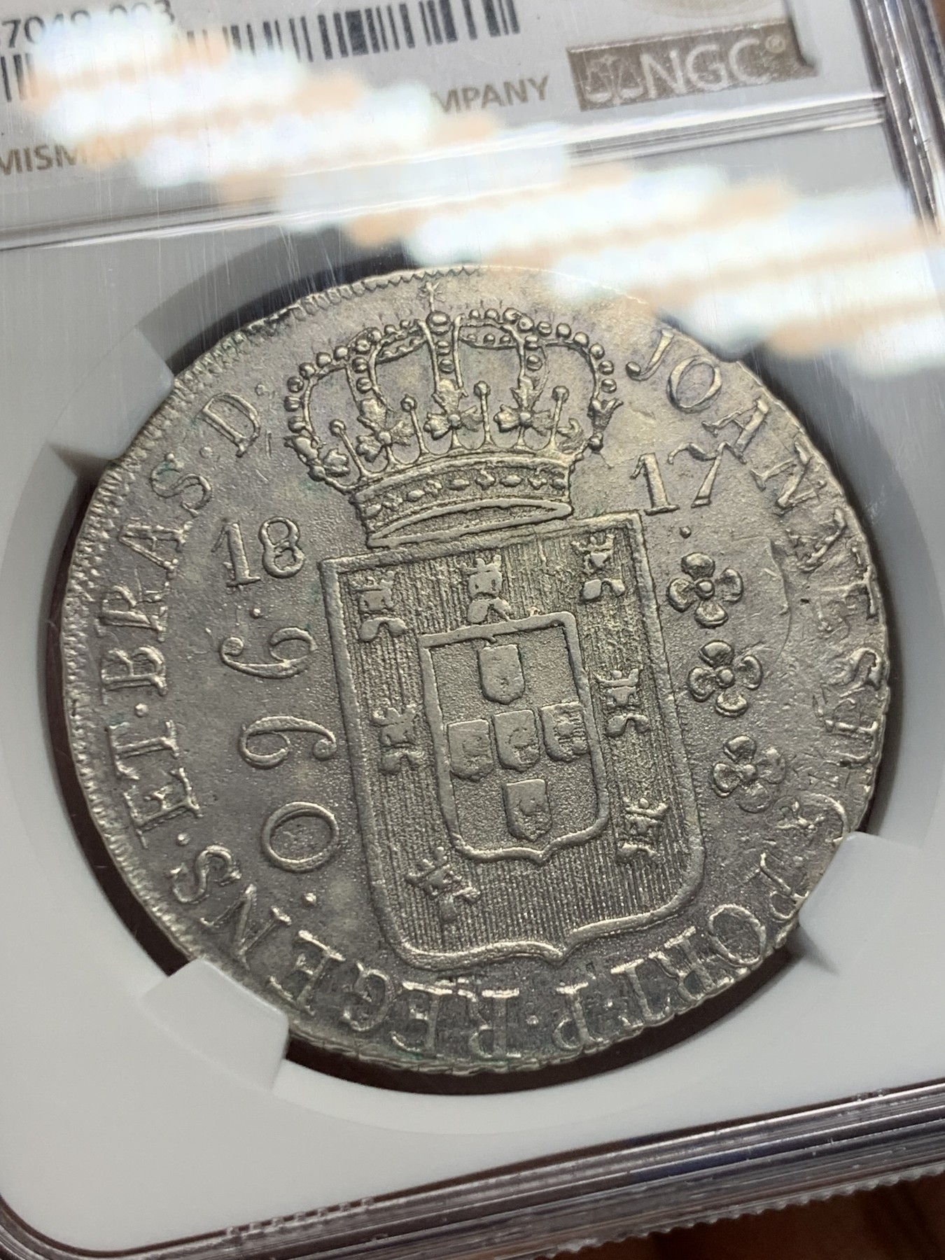 《竞宝斋》第232场-周日，周一 2场 (全场包邮) NGC-XFD 1817年巴西960R银币，双面深打，细节好