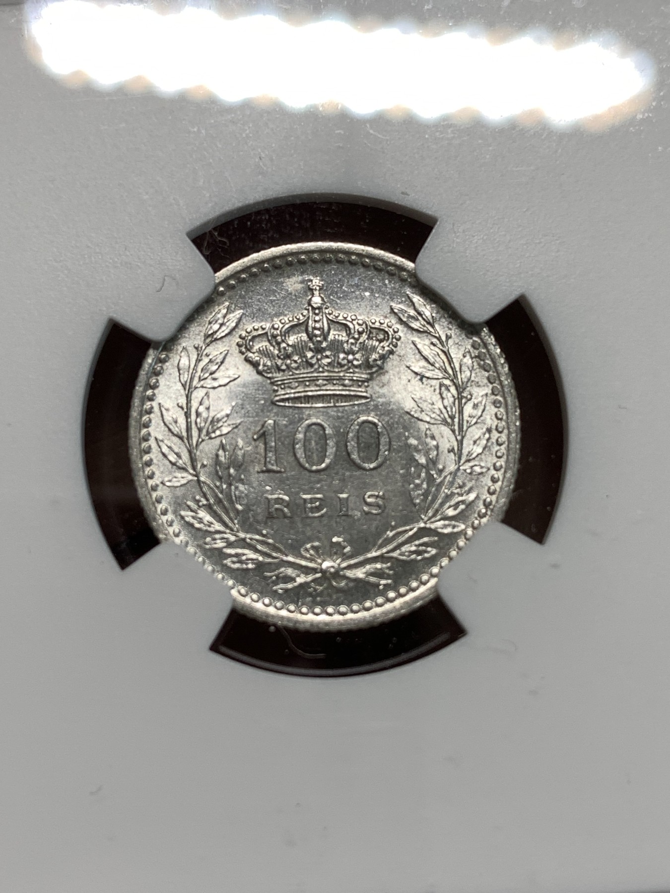 《竞宝斋》第232场-周日，周一 2场 (全场包邮) NGC-UNCD 葡萄牙 1910年 100R瑞斯 银币