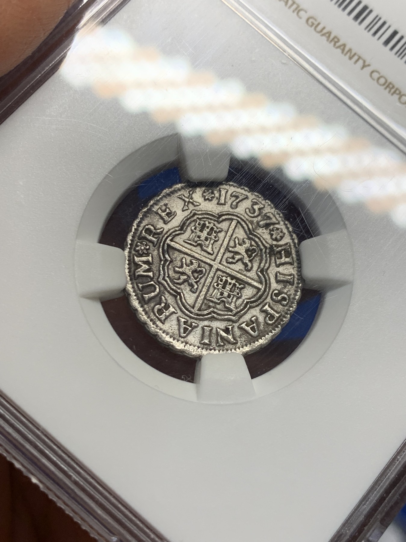 《竞宝斋》第232场-周日，周一 2场 (全场包邮) NGC AUD 西班牙1737腓力五世1里亚尔银币 本土十字 少见品种