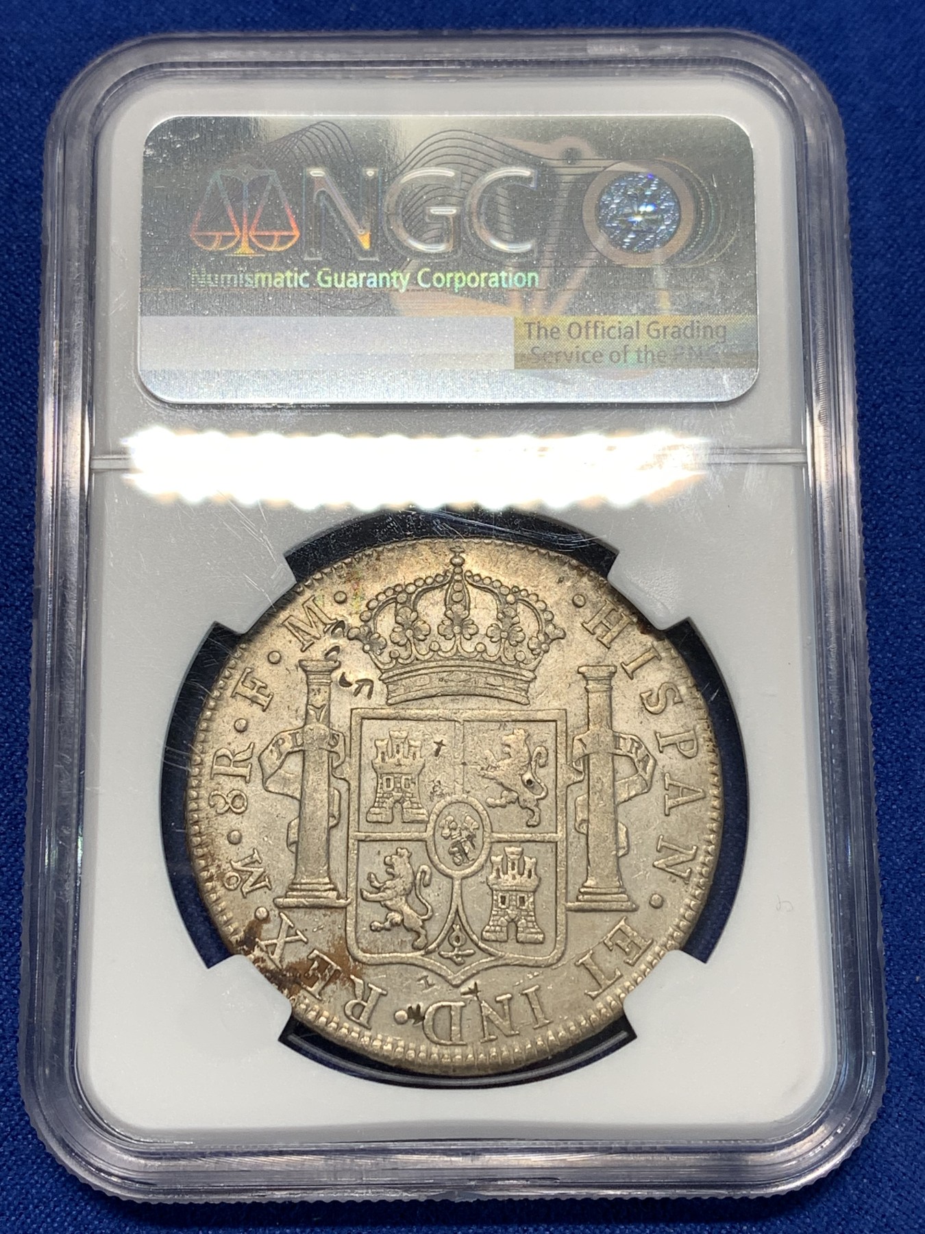 《竞宝斋》第232场-周日，周一 2场 (全场包邮) NGC XFD 西属墨西哥1776年 MO FM 卡洛斯三世双柱8R大银币