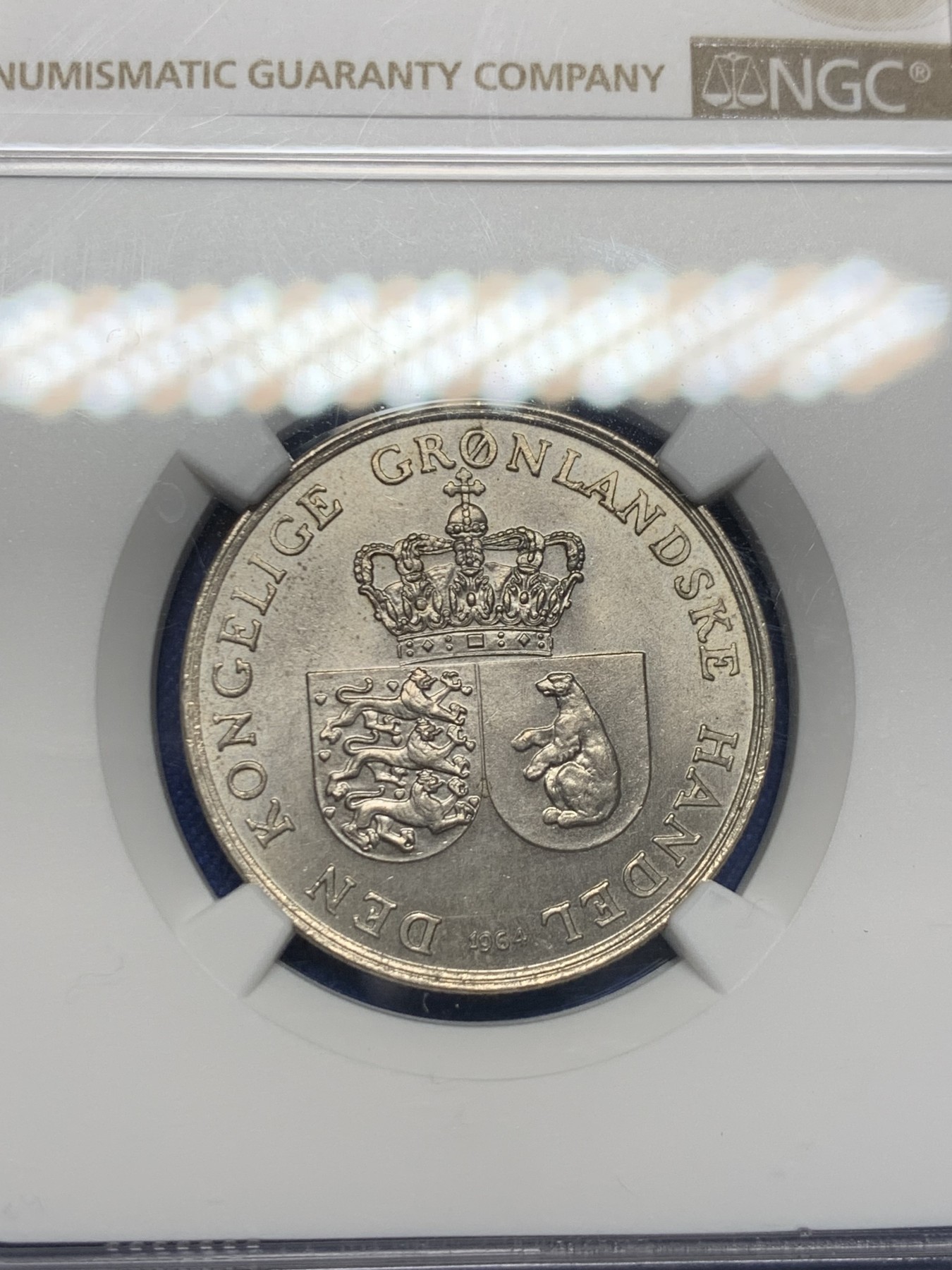 《竞宝斋》第232场-周日，周一 2场 (全场包邮) NGC-MS64 格陵兰1964年1克朗镍币