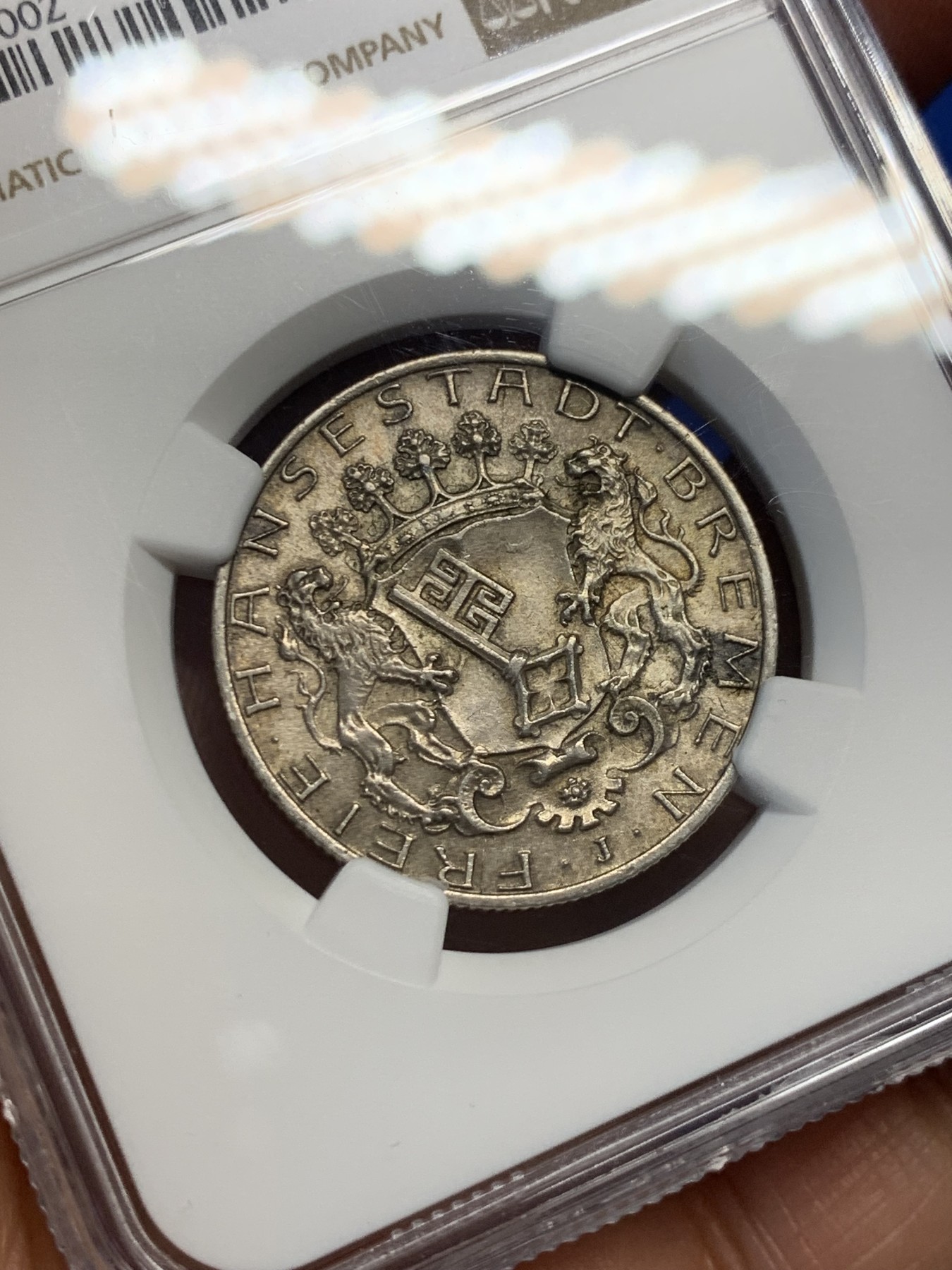 《竞宝斋》第232场-周日，周一 2场 (全场包邮) NGC-MS63 德国不莱梅 1904年 2马克银币 灰黑色包浆 状态不错