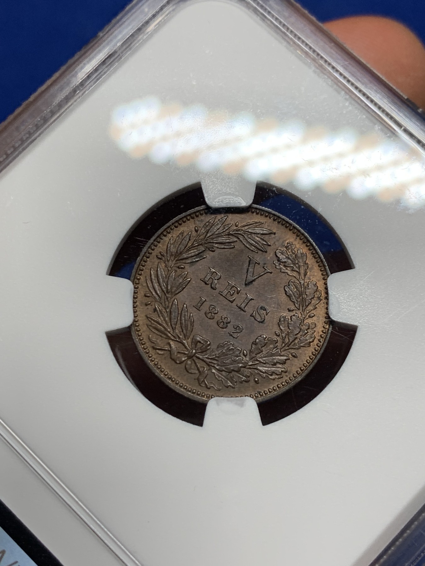 《竞宝斋》第232场-周日，周一 2场 (全场包邮) NGC MS64BN 葡萄牙1882年5瑞斯铜币 少见品种