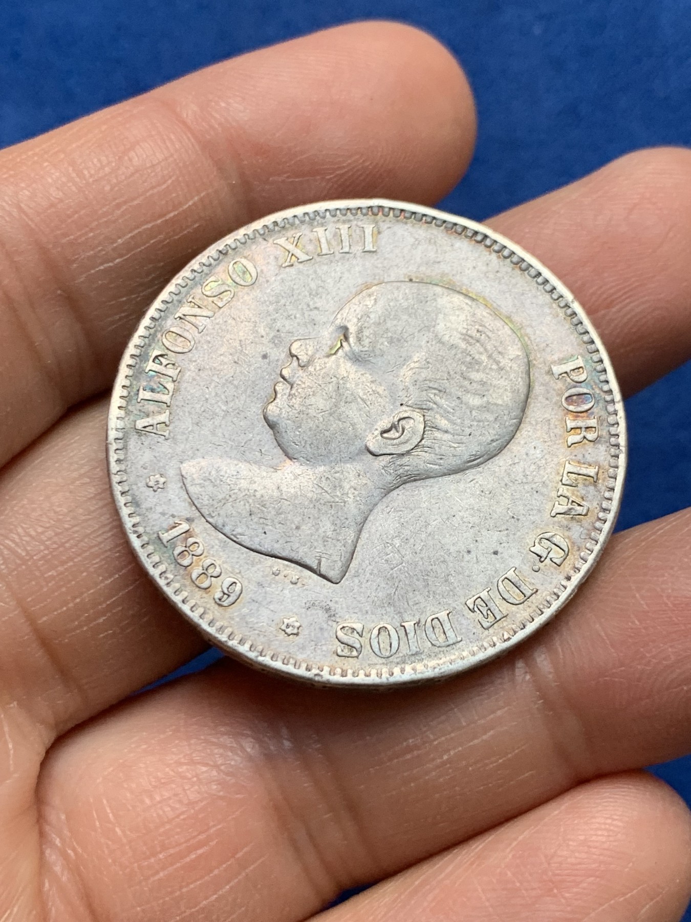 《竞宝斋》第232场-周日，周一 2场 (全场包邮) 西班牙1889阿方索十三世小光头5比赛塔双柱银币