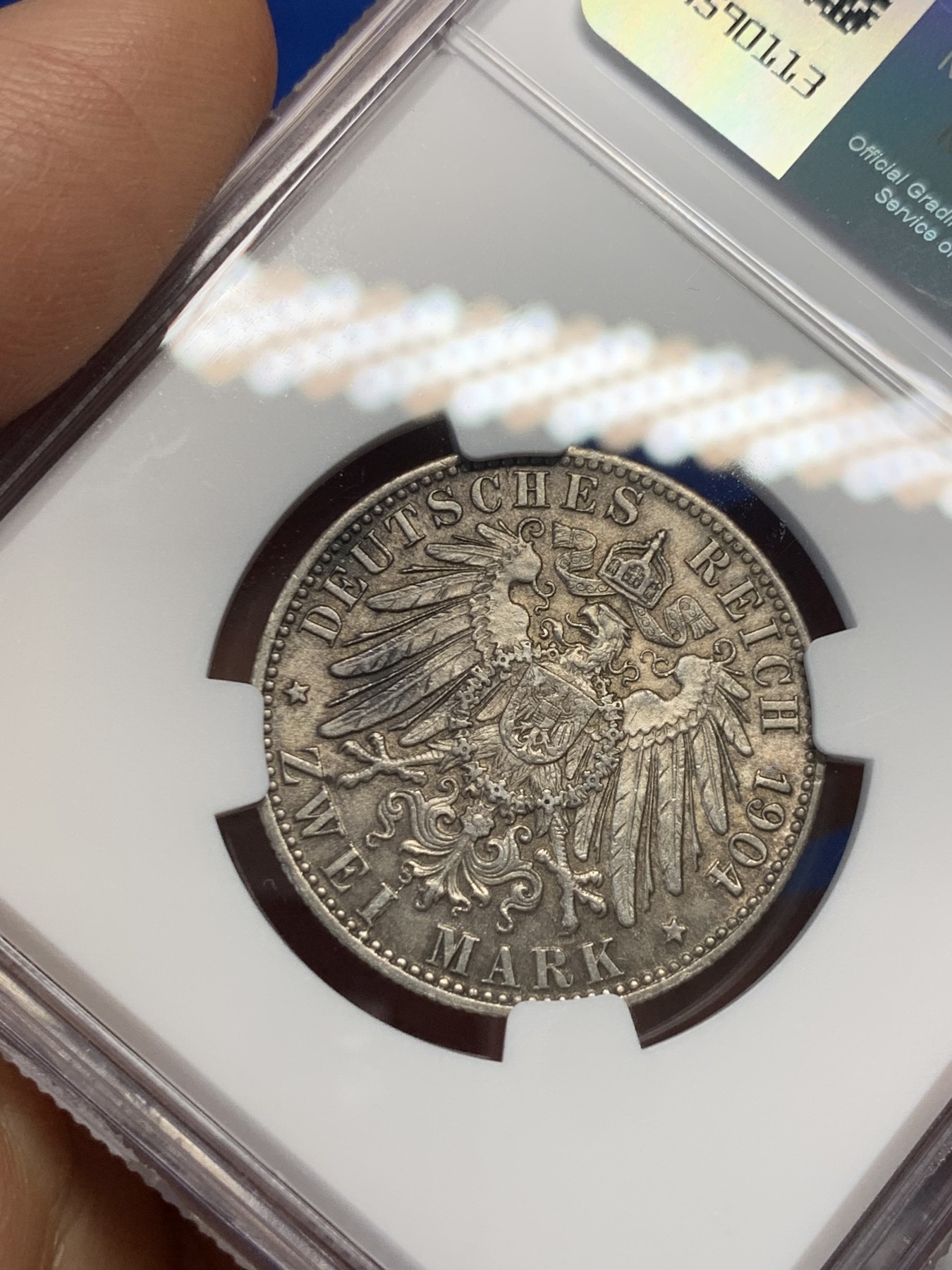 《竞宝斋》第232场-周日，周一 2场 (全场包邮) NGC-MS63 德国不莱梅 1904年 2马克银币 灰黑色包浆 状态不错