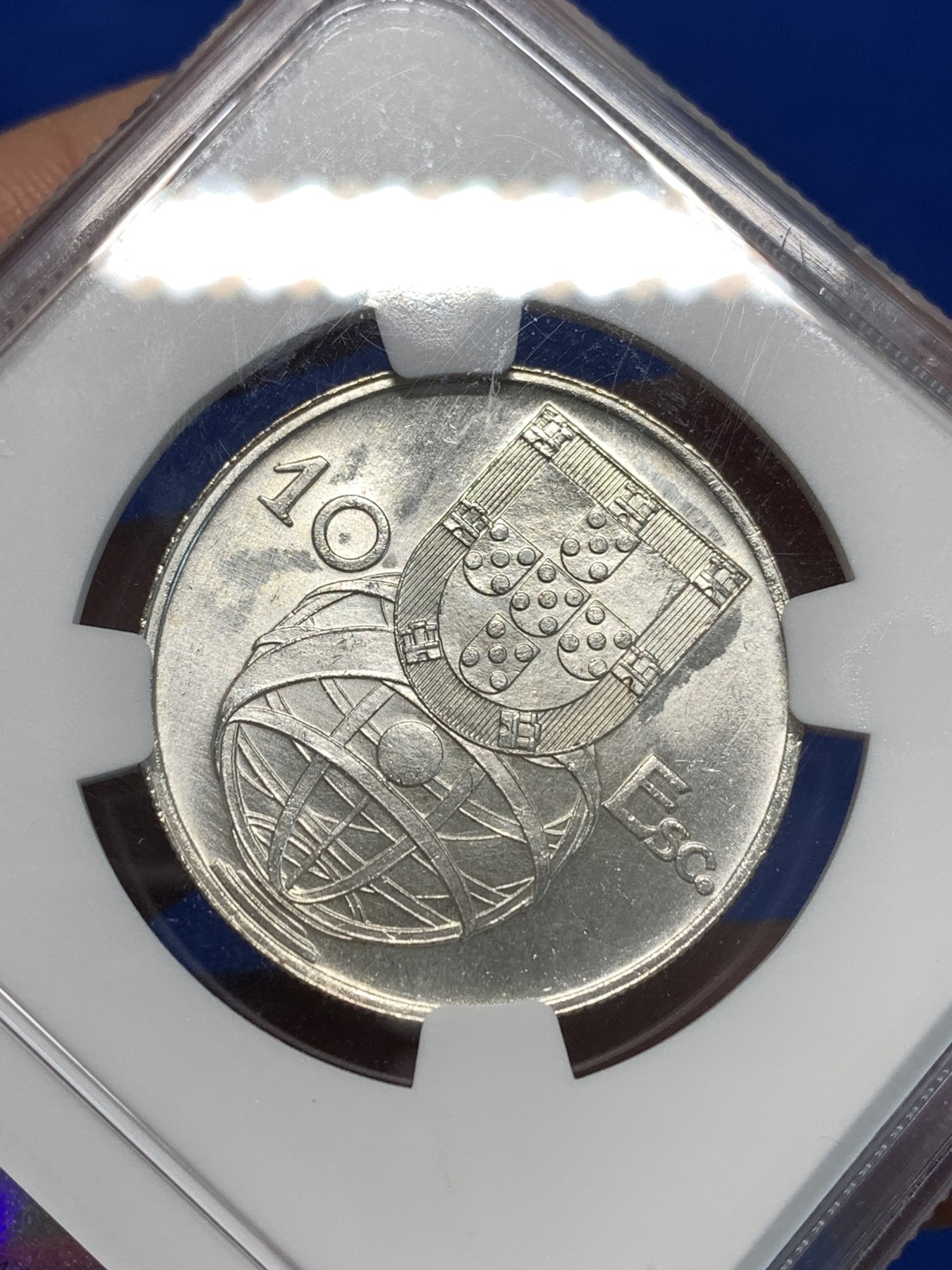 《竞宝斋》第232场-周日，周一 2场 (全场包邮) NGC-UNCD 1954年葡萄牙10E帆船大银币，NGC严评，状态十分精美