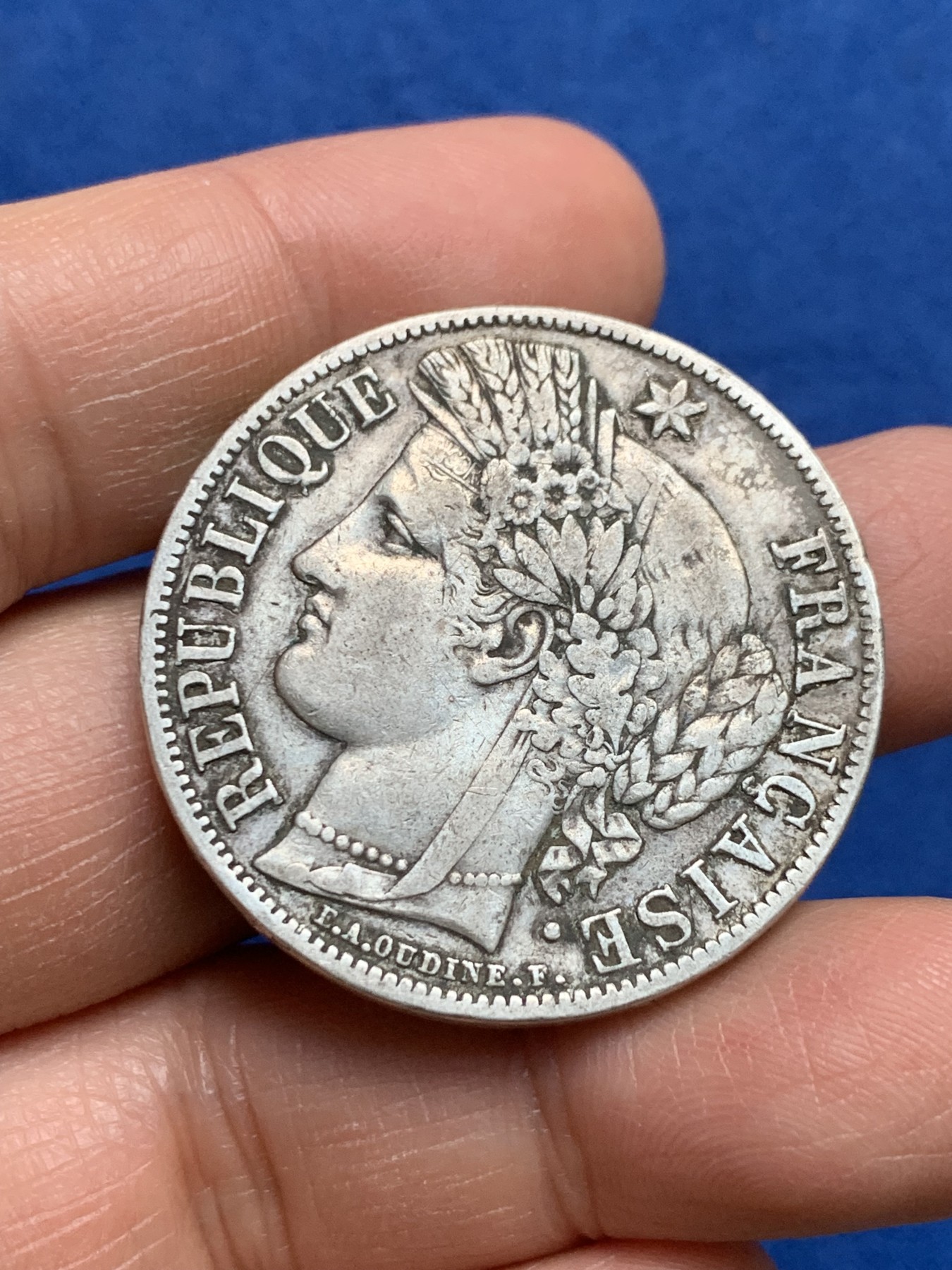 《竞宝斋》第232场-周日，周一 2场 (全场包邮) 法国1851年A谷物女神5法郎银币，细节不错包浆自然