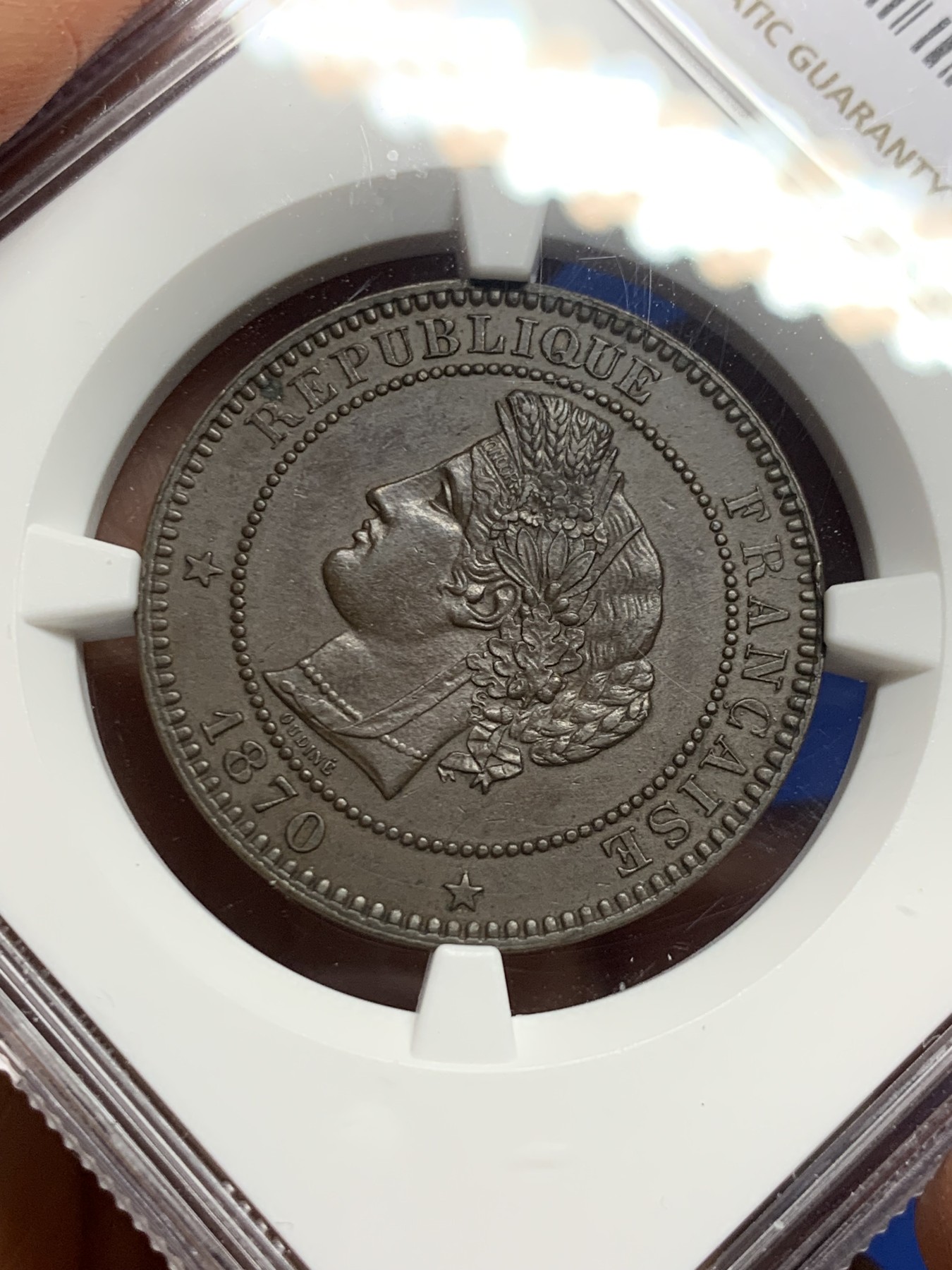 《竞宝斋》第232场-周日，周一 2场 (全场包邮) NGC MS62BN 1870A 法国10生丁铜币