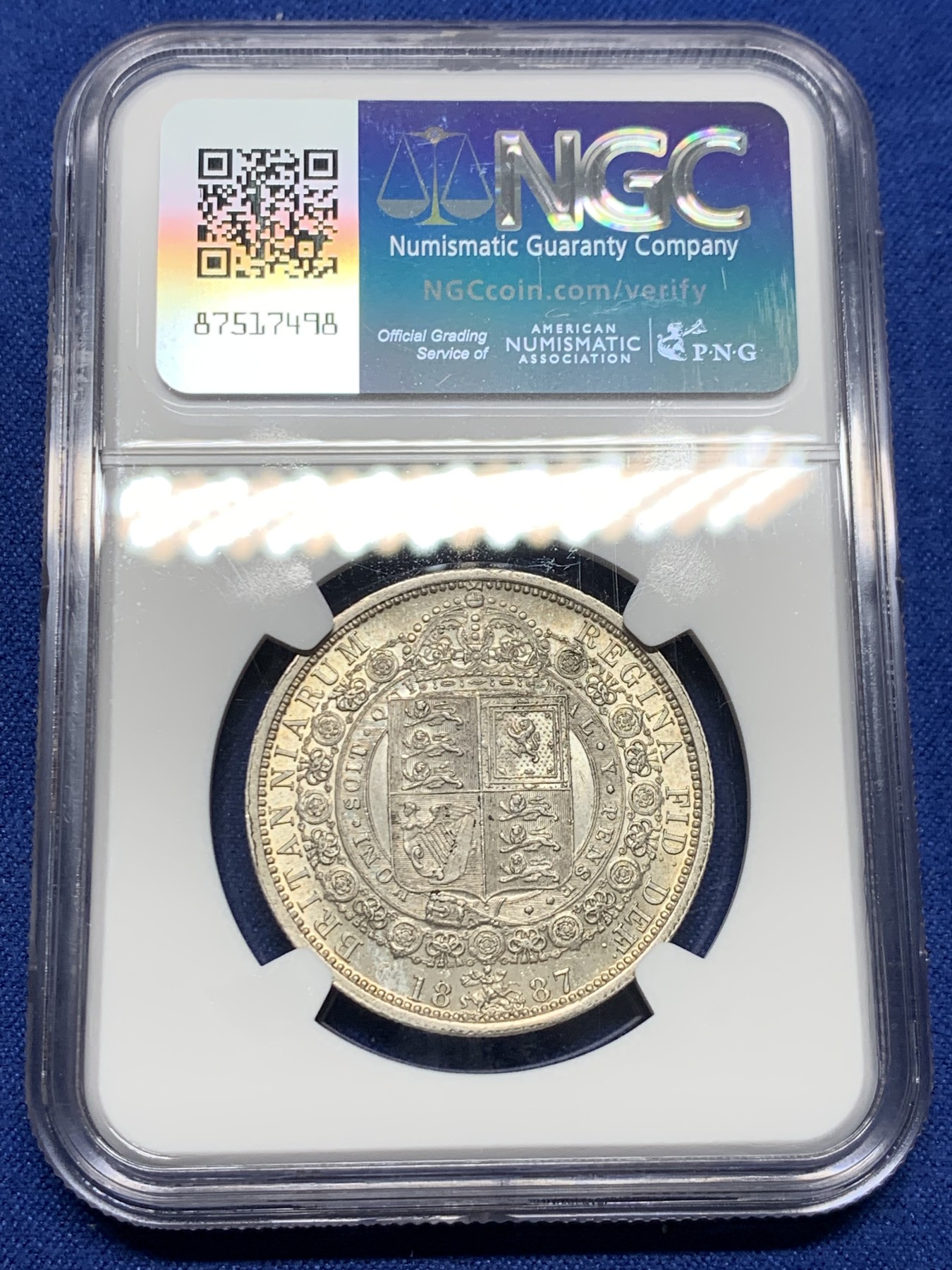 《竞宝斋》第232场-周日，周一 2场 (全场包邮) NGC MS63 英国1887年维多利亚1/2克朗银币 状态不错