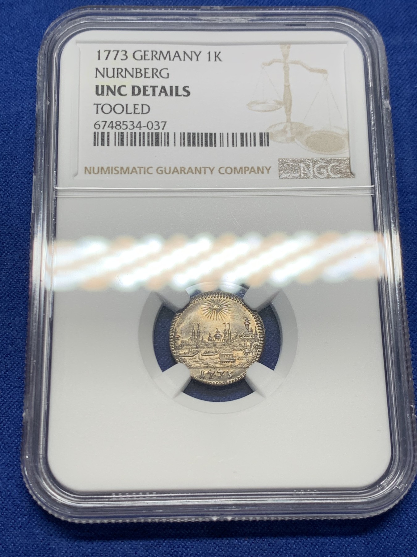 《竞宝斋》第232场-周日，周一 2场 (全场包邮) NGC-UNC 1773年 神圣罗马帝国纽伦堡城市景观小银币 面值1克鲁泽  精制细腻 尽显250年前的德系精工