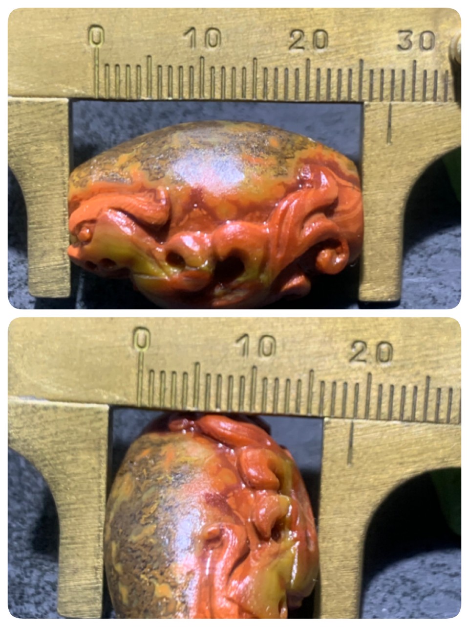 精美亚光草花纹战国红玛瑙手工雕刻复古龙，钱币桶珠一个，