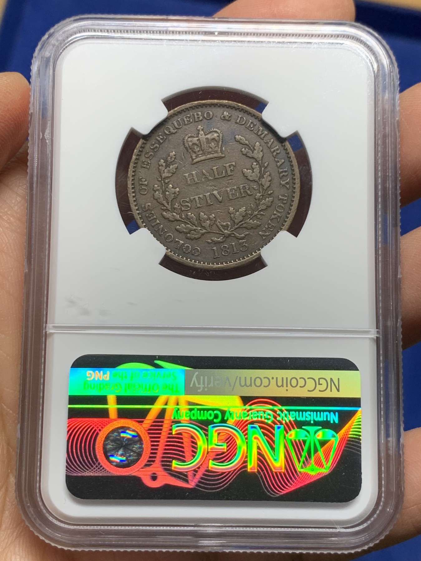 《竞宝斋》第232场-周日，周一 2场 (全场包邮) 两枚一组 NGC XF 1813年英属埃斯奎波&德梅拉拉铜币 半stiver+1stiver