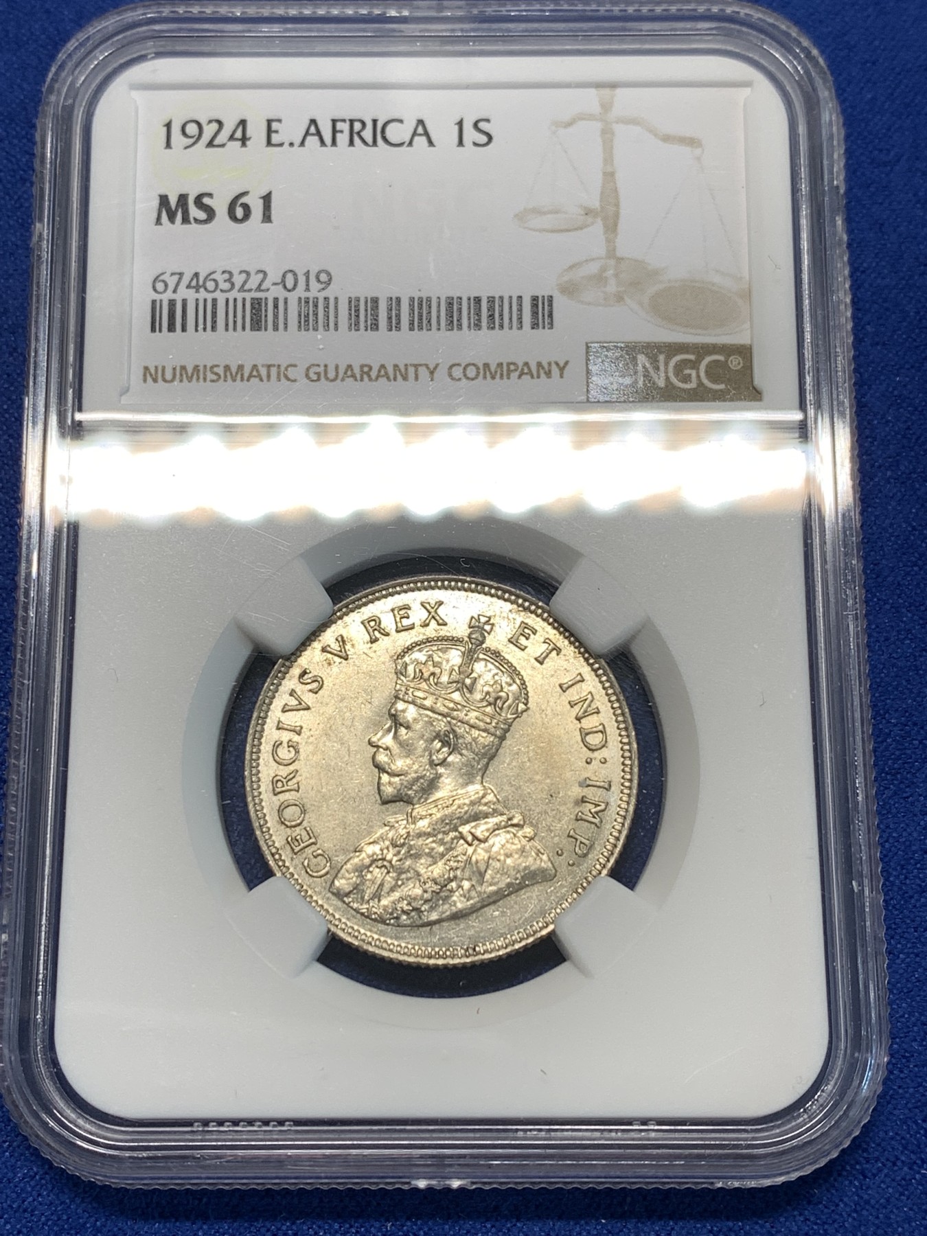 《竞宝斋》第232场-周日，周一 2场 (全场包邮) NGC MS61 英属东非 1924年 乔治五世1先令银币 转光好品 少见品种