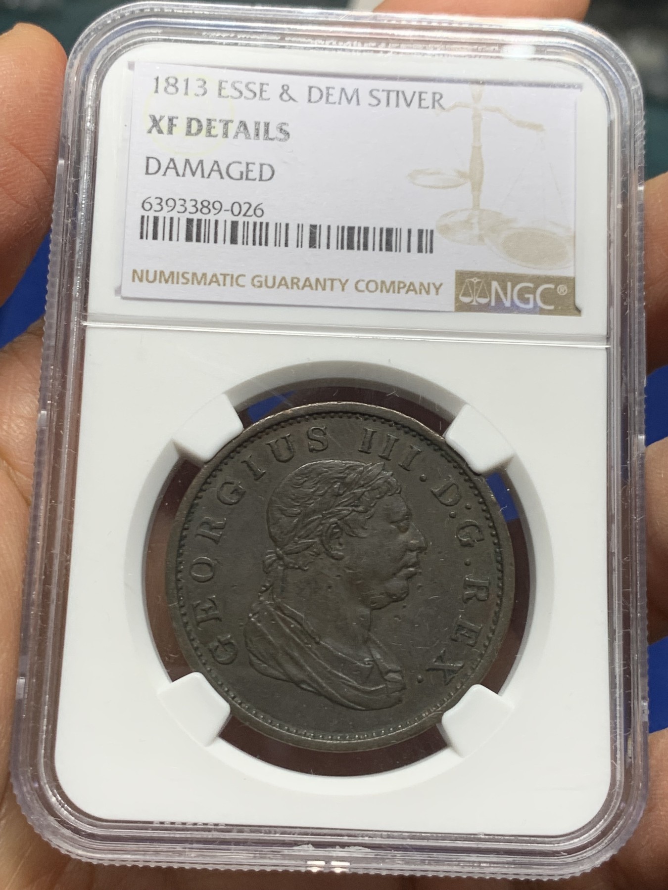 《竞宝斋》第232场-周日，周一 2场 (全场包邮) 两枚一组 NGC XF 1813年英属埃斯奎波&德梅拉拉铜币 半stiver+1stiver