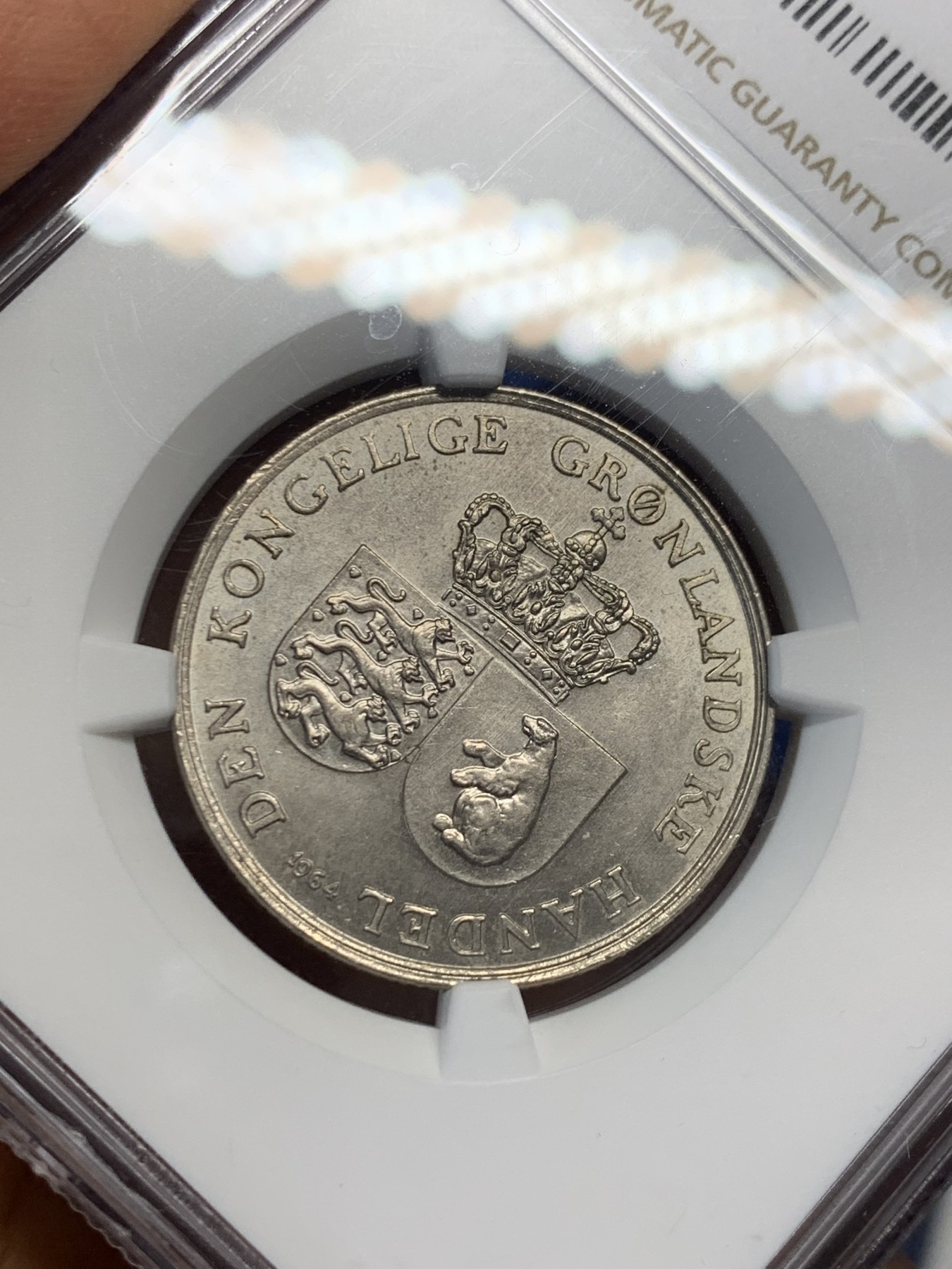 《竞宝斋》第232场-周日，周一 2场 (全场包邮) NGC-MS64 格陵兰1964年1克朗镍币