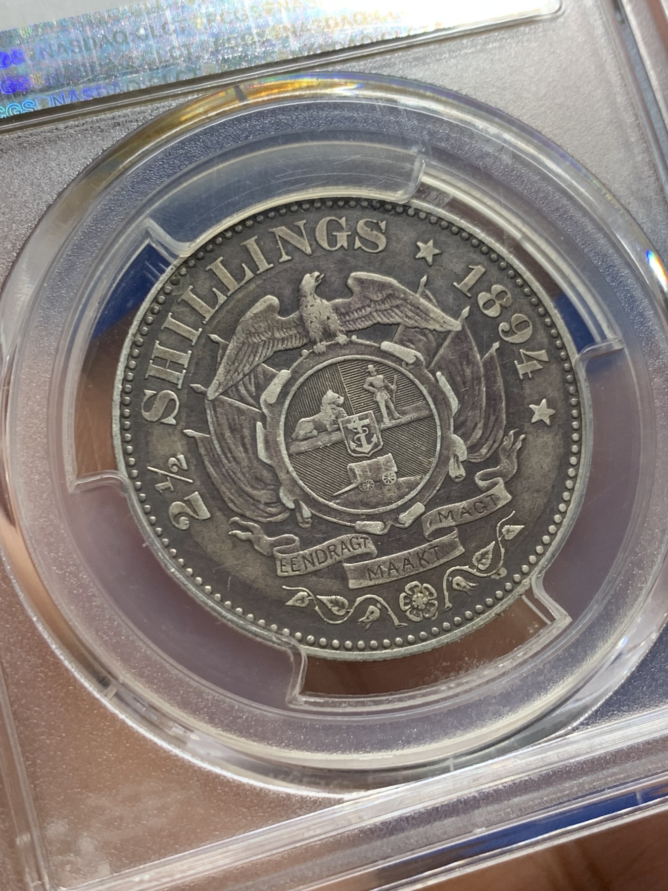 《竞宝斋》第232场-周日，周一 2场 (全场包邮) PCGS XF45 南非1894年2.5先令银币，原味老包浆，少见品种