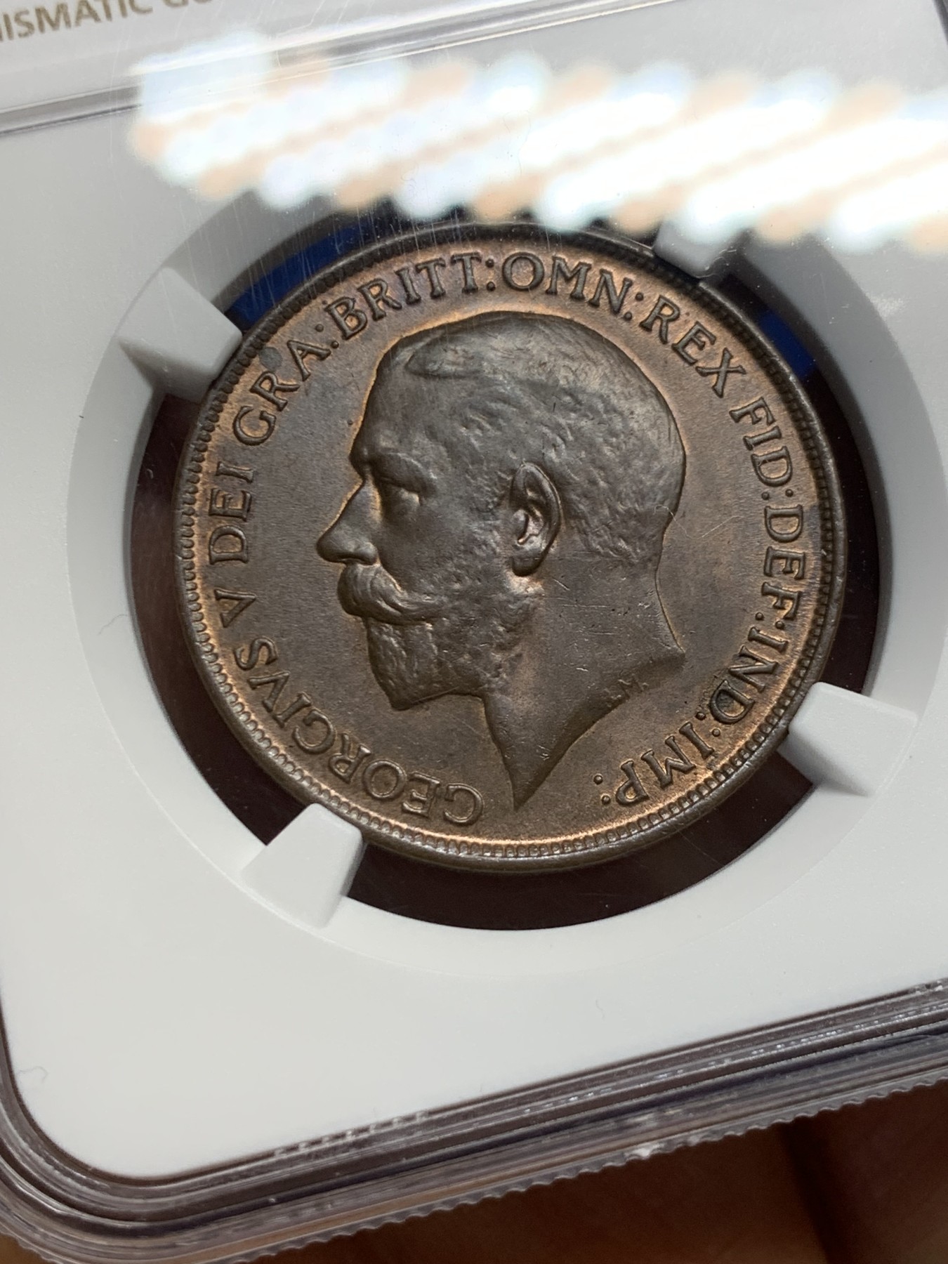 《竞宝斋》第232场-周日，周一 2场 (全场包邮) NGC MS64BN 英国1912年乔治五世1便士大铜币 乔五发行的第二年 早期高品不多 巧克力颜色缎面光泽