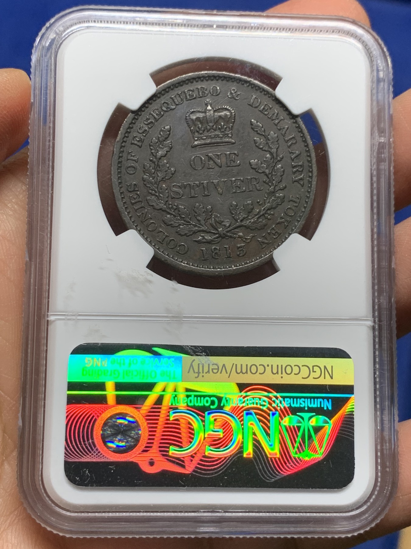 《竞宝斋》第232场-周日，周一 2场 (全场包邮) 两枚一组 NGC XF 1813年英属埃斯奎波&德梅拉拉铜币 半stiver+1stiver