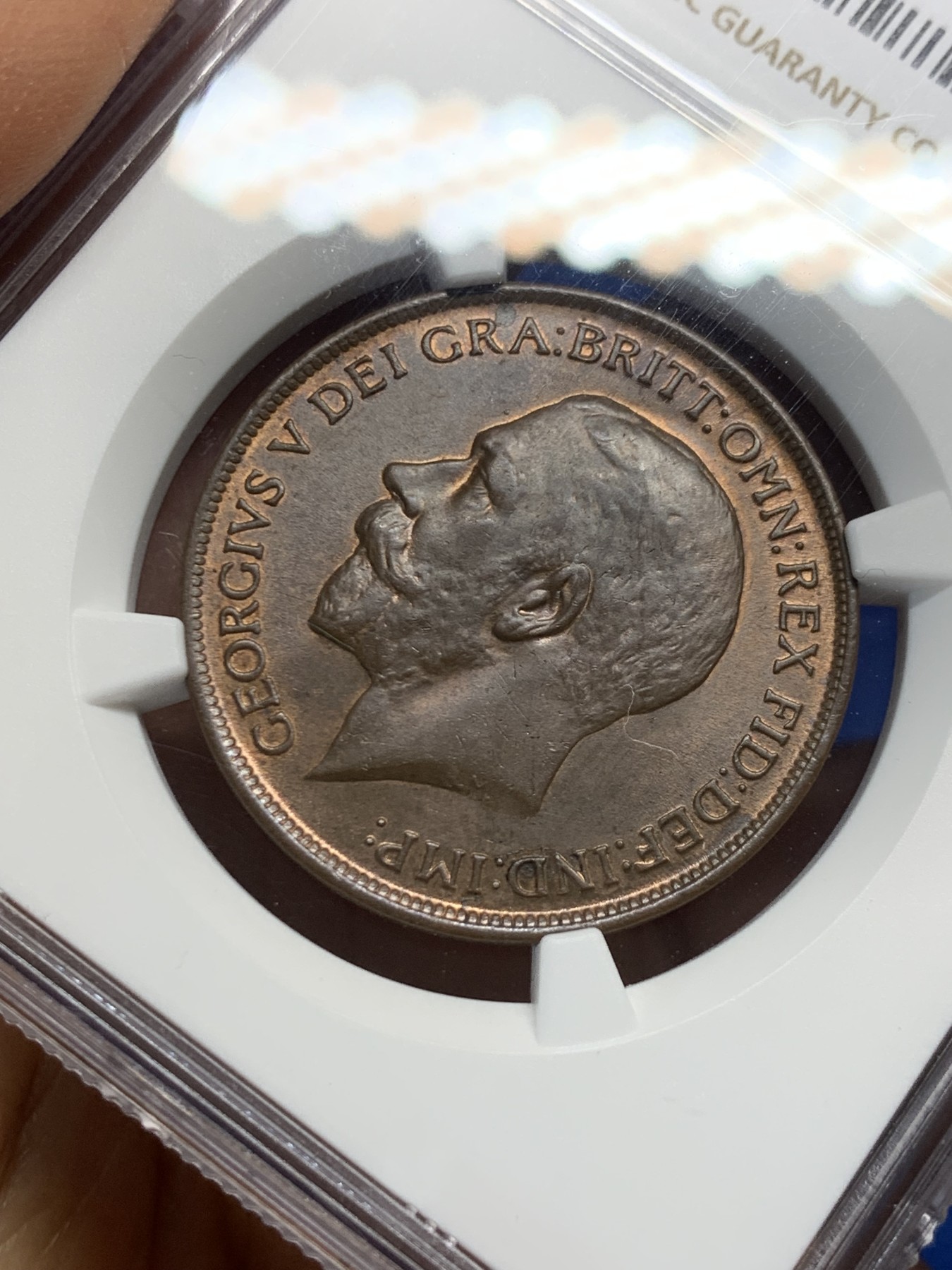 《竞宝斋》第232场-周日，周一 2场 (全场包邮) NGC MS64BN 英国1912年乔治五世1便士大铜币 乔五发行的第二年 早期高品不多 巧克力颜色缎面光泽